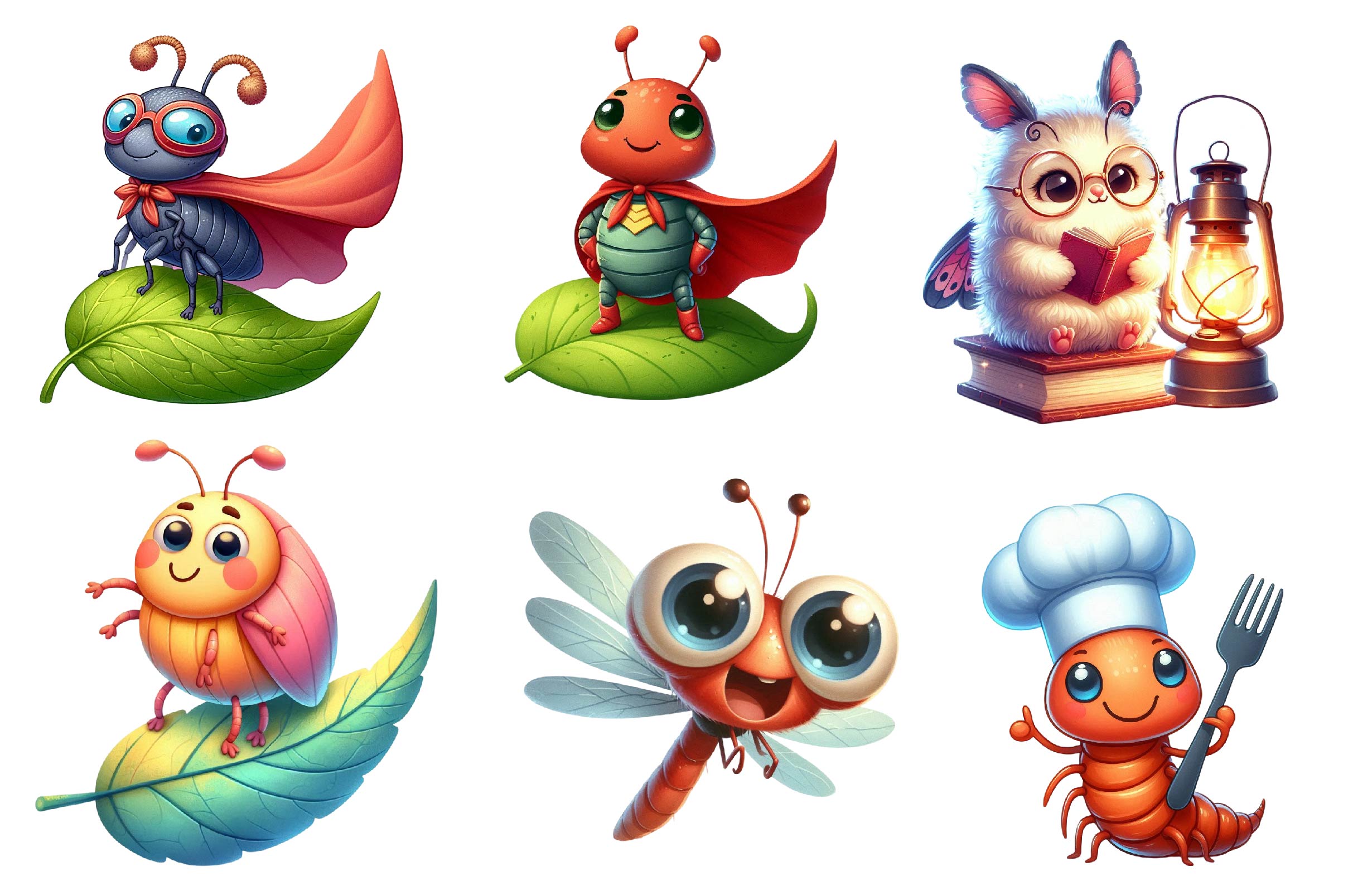 Cute Funny Cartoon Insects Clipart Bundle
