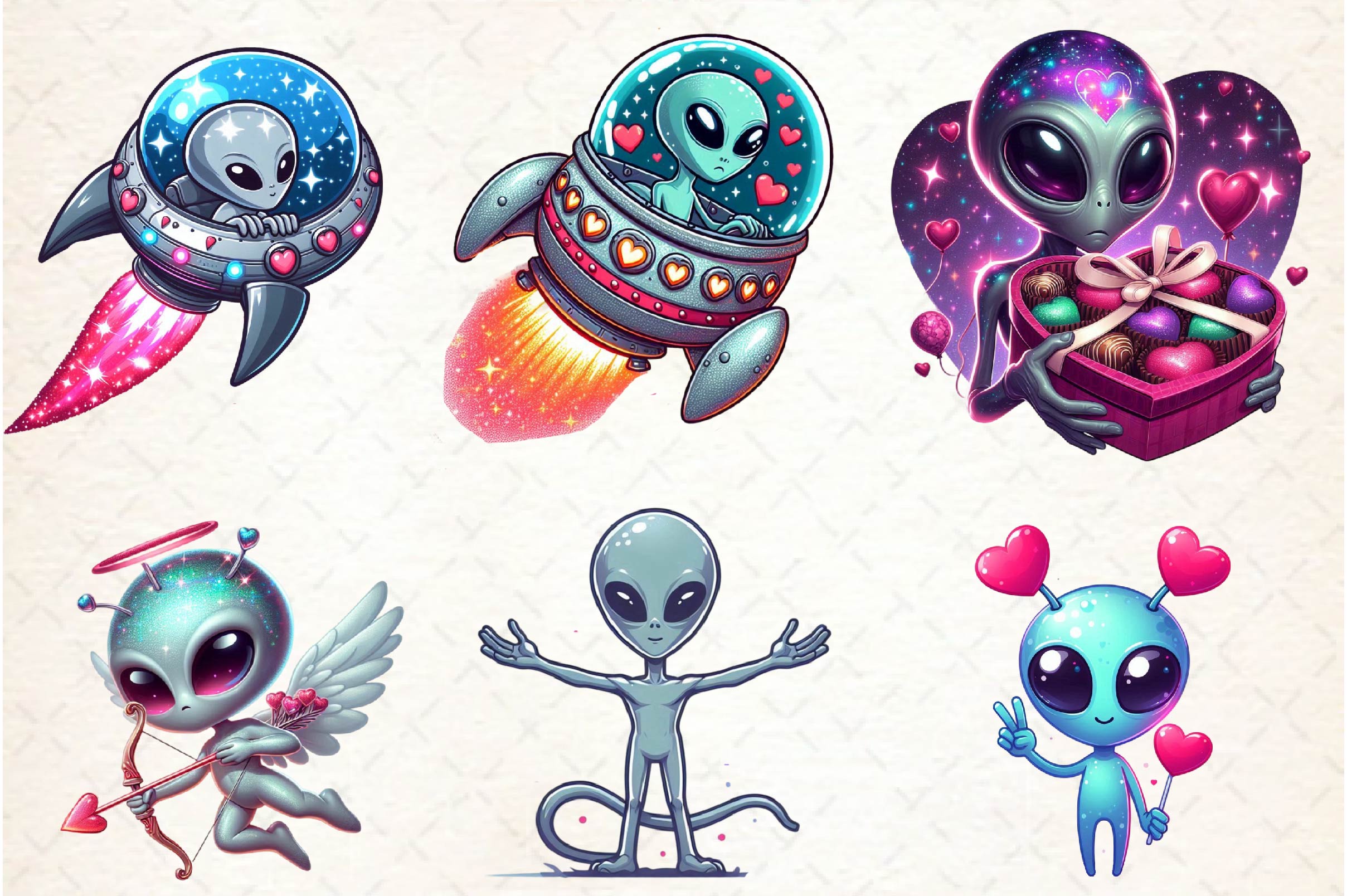 Valentines Day Aliens Clipart Bundle