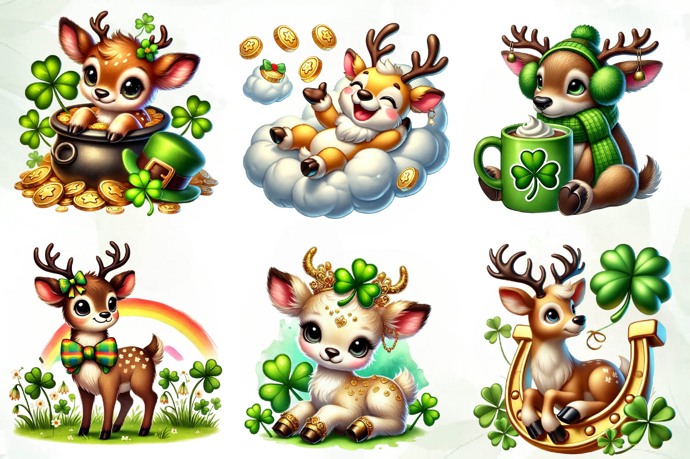 St Patricks Day Cute Reindeer Clipart Bundle
