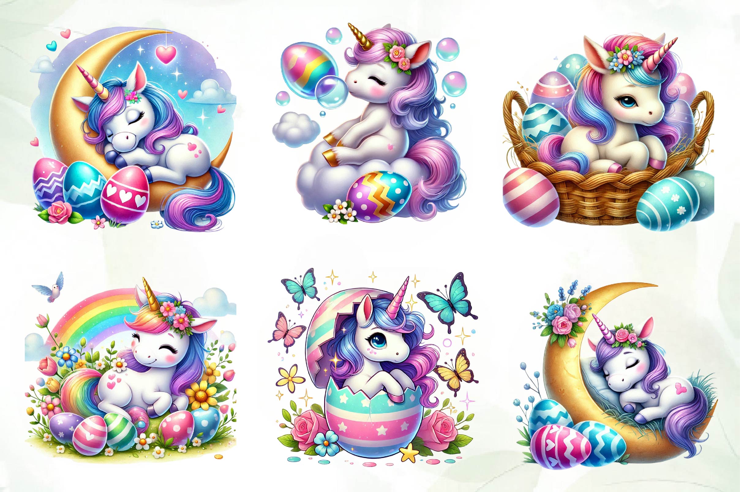 Newborn Unicorn Easter Day Clipart Bundle