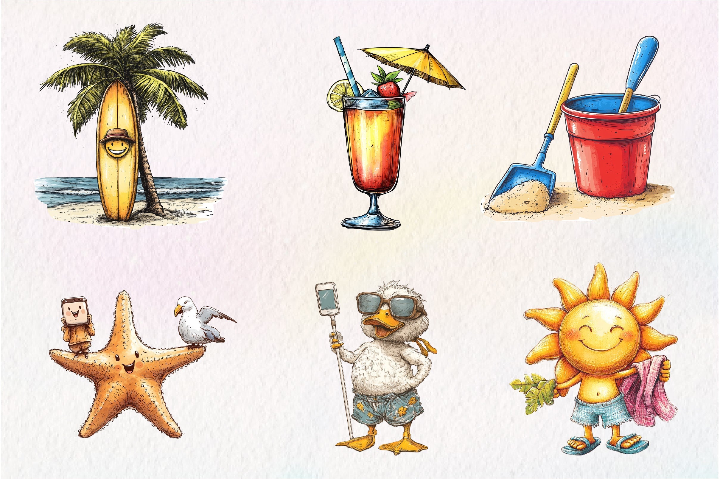 Quirky Summer Beach Day Clipart Bundle
