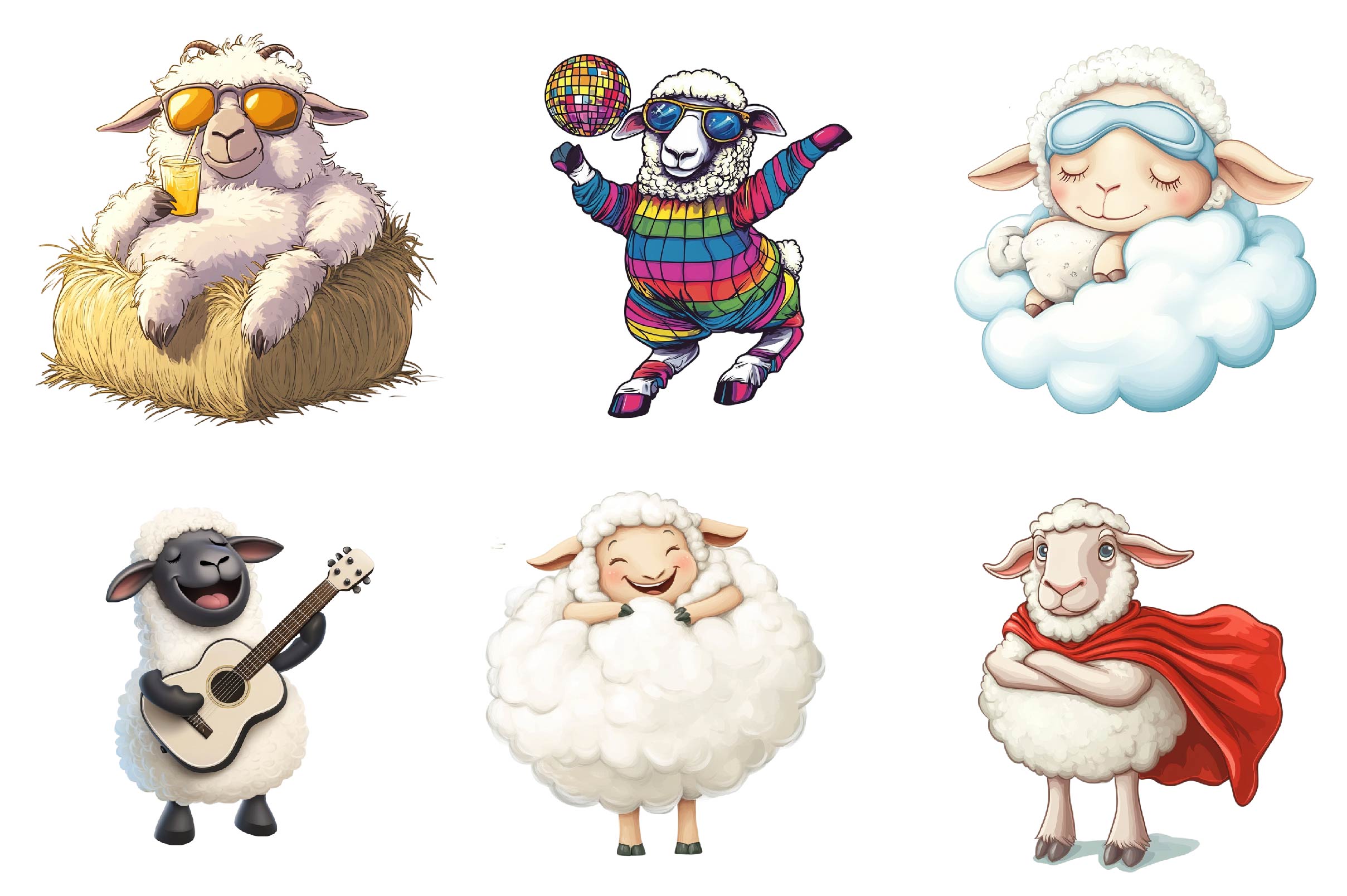 Quirky Funny Sheep Clipart Bundle