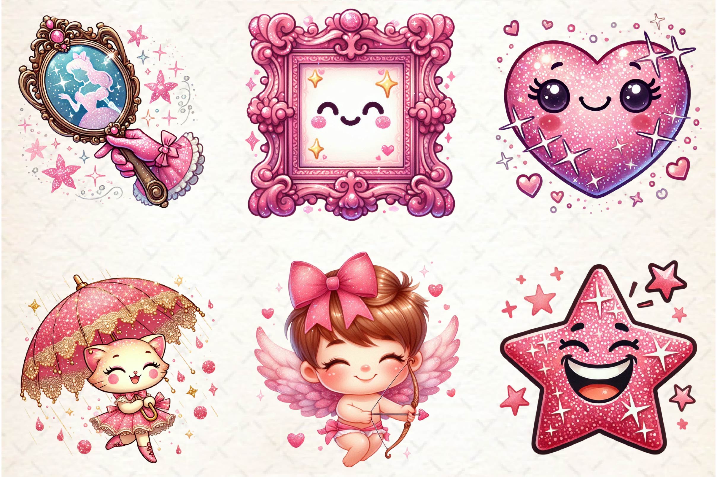 Glitter Pink Happy Valentine Clipart Bundle