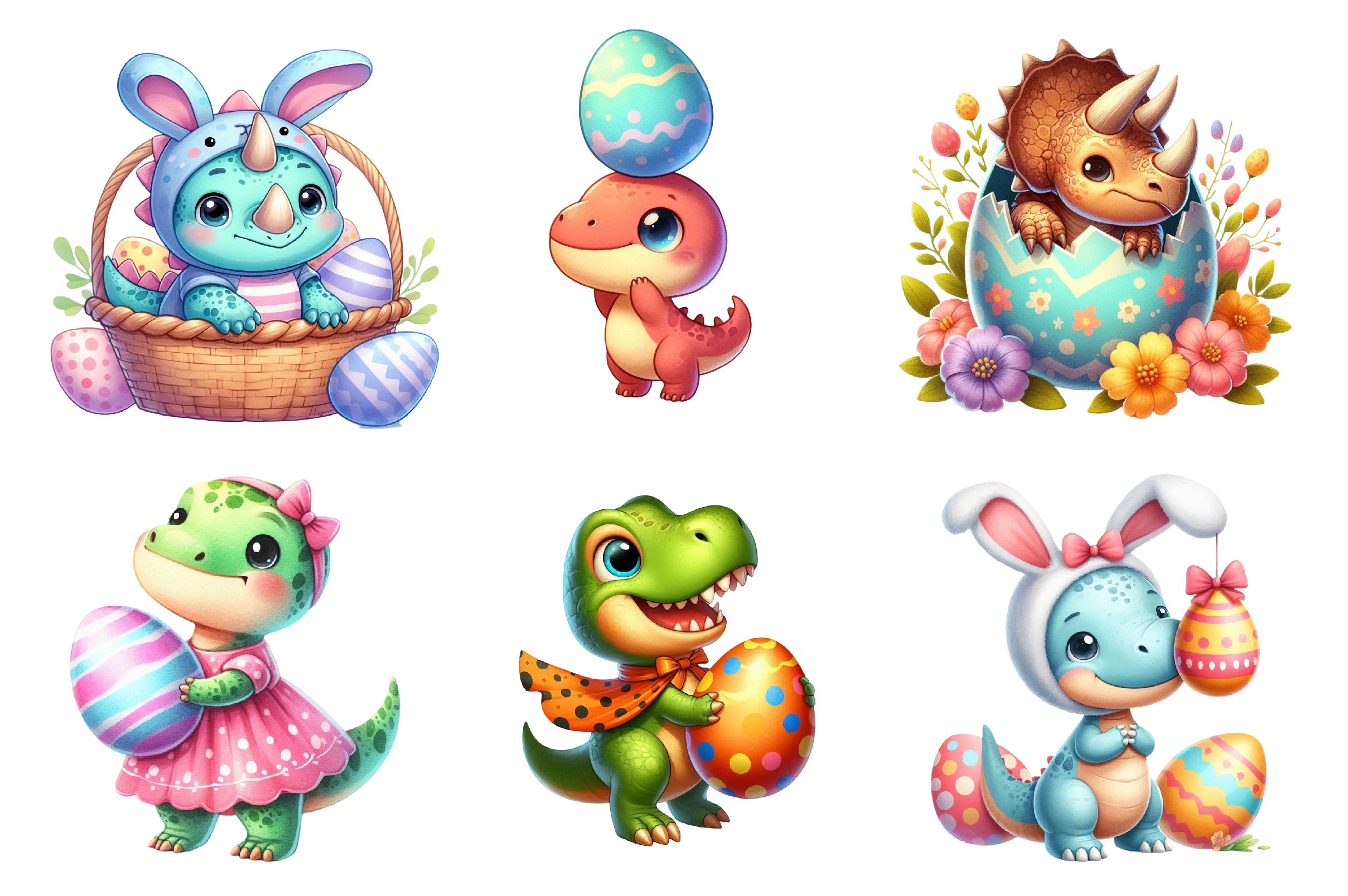 Cute Dinosaurs In Easter Costumes Clipart Bundle