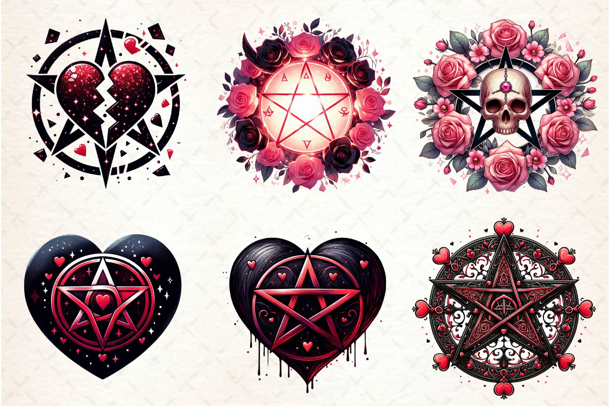 Valentine Gothic Pentacles Clipart Bundle