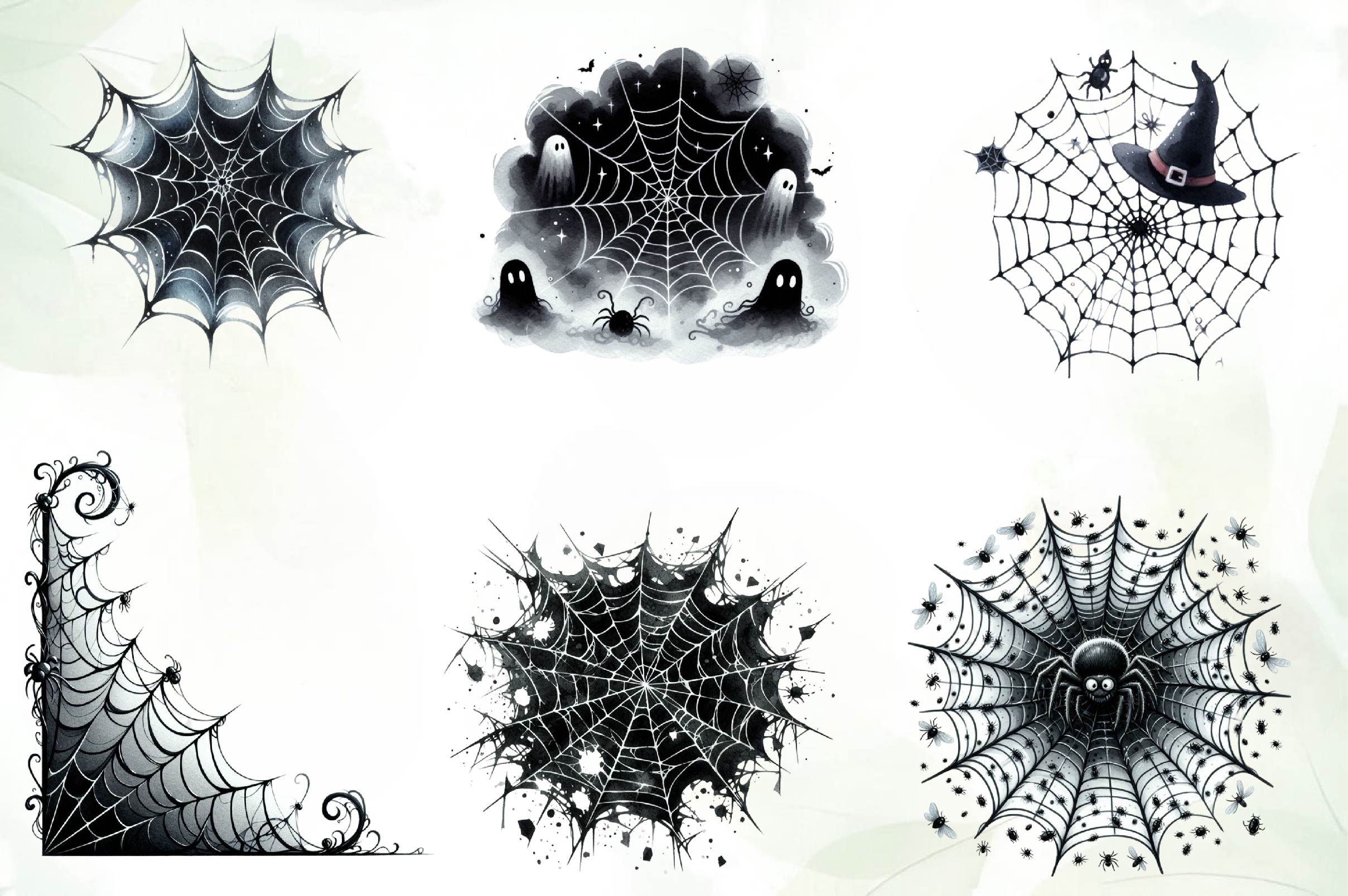 Black Cobweb Frame Halloween Spider Web Clipart Bundle