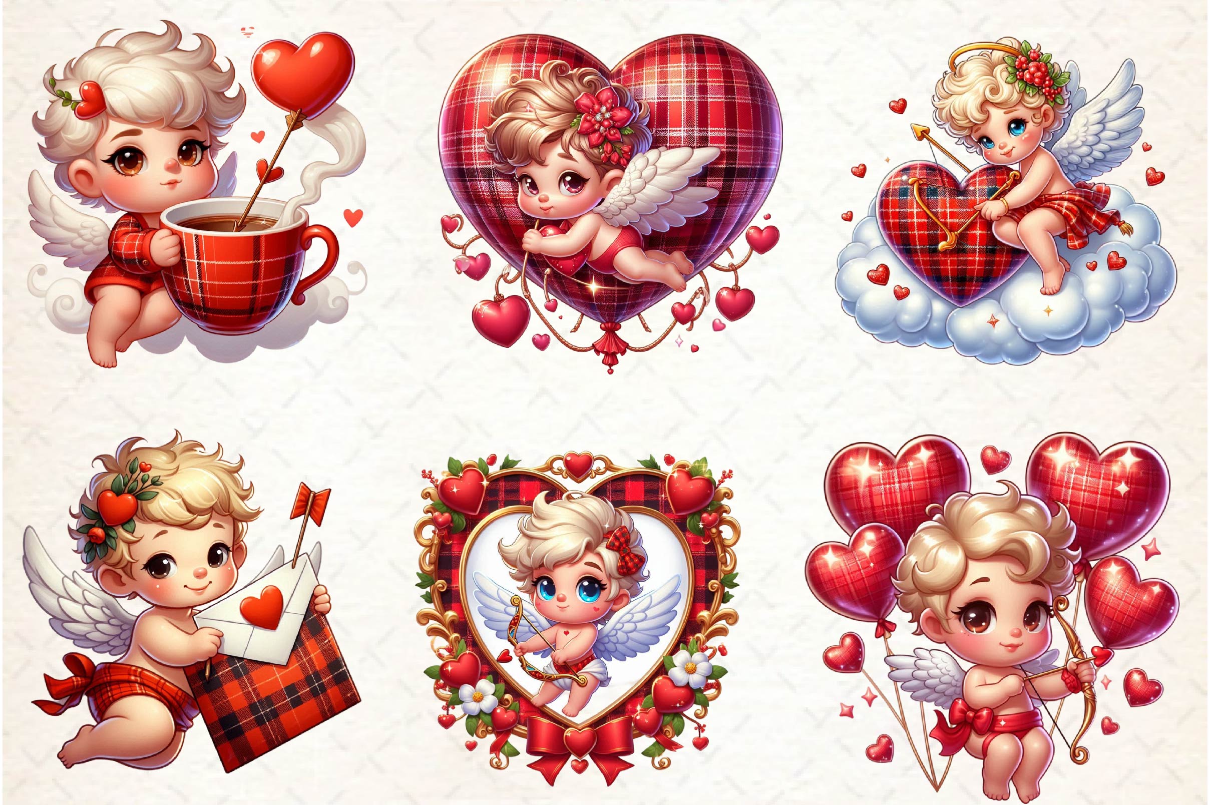 Red Valentine Cupid Clipart Bundle