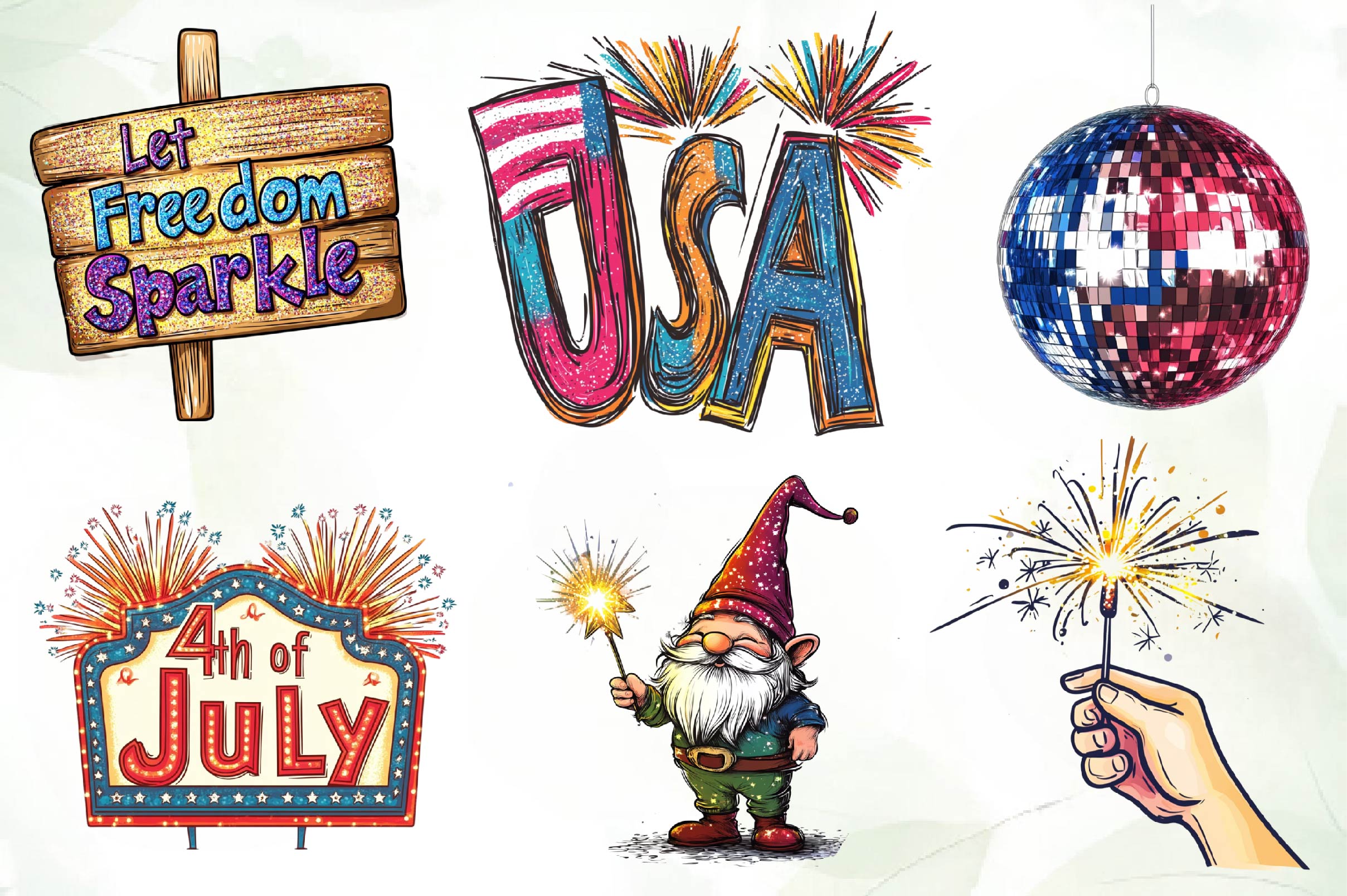 Glitter & Fireworks 4th Of July Clipart Bundle