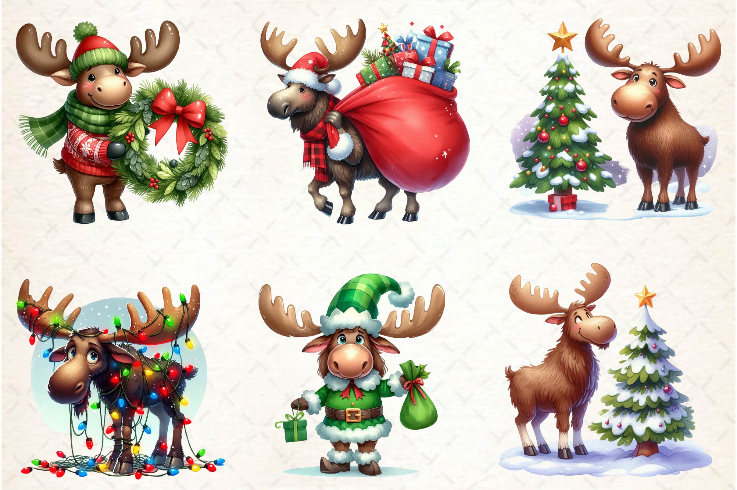 Quirky Christmas Moose Clipart Bundle