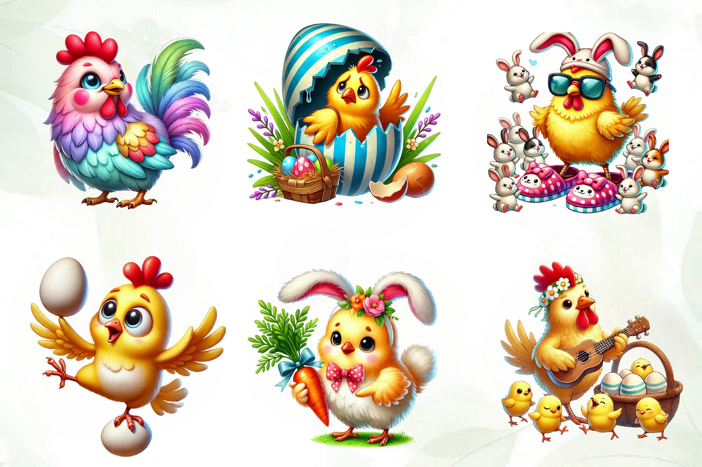 Funny Easter Chicken Clipart Bundle