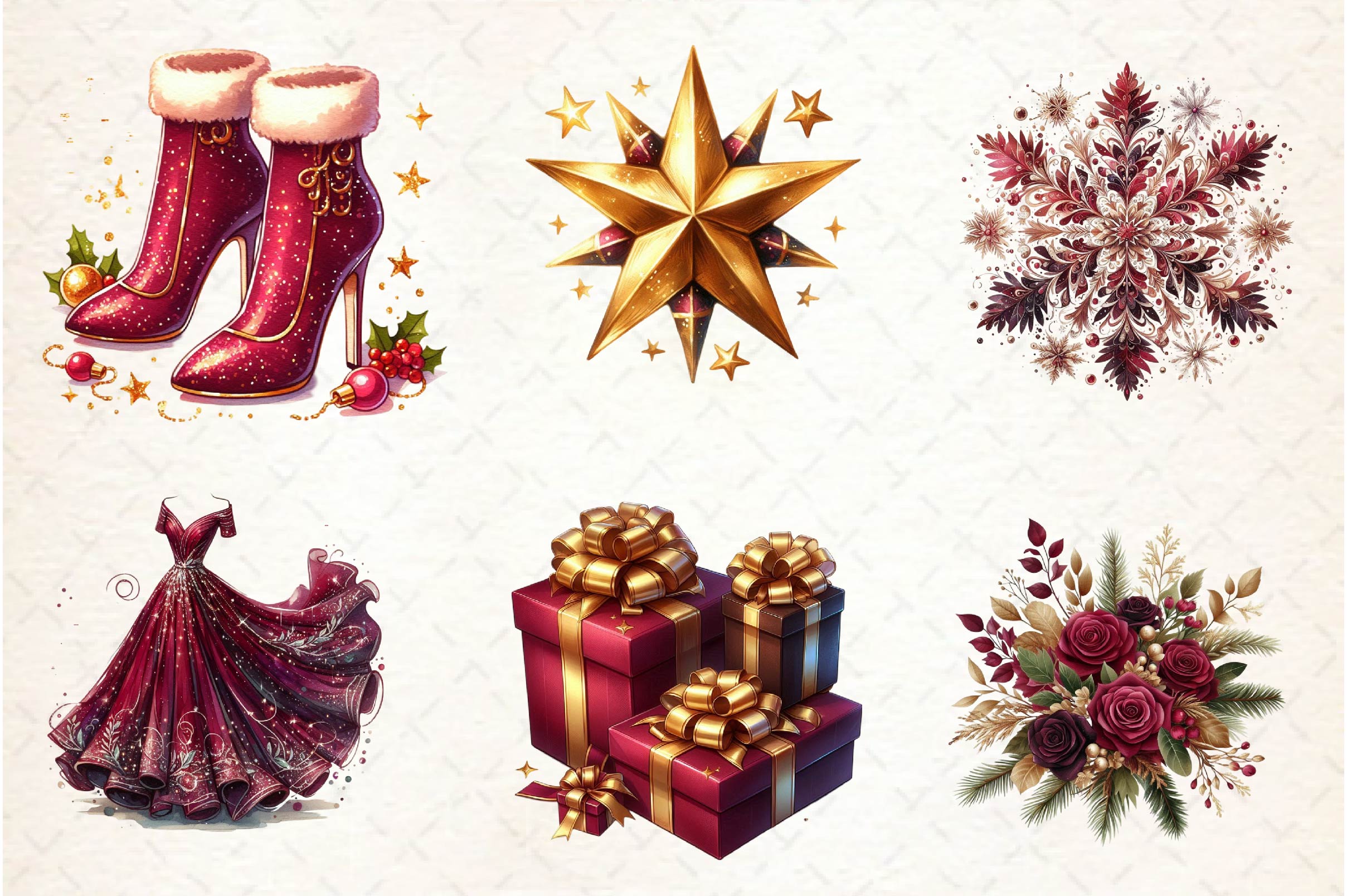 Burgundy Beauty & Holiday Clipart Bundle