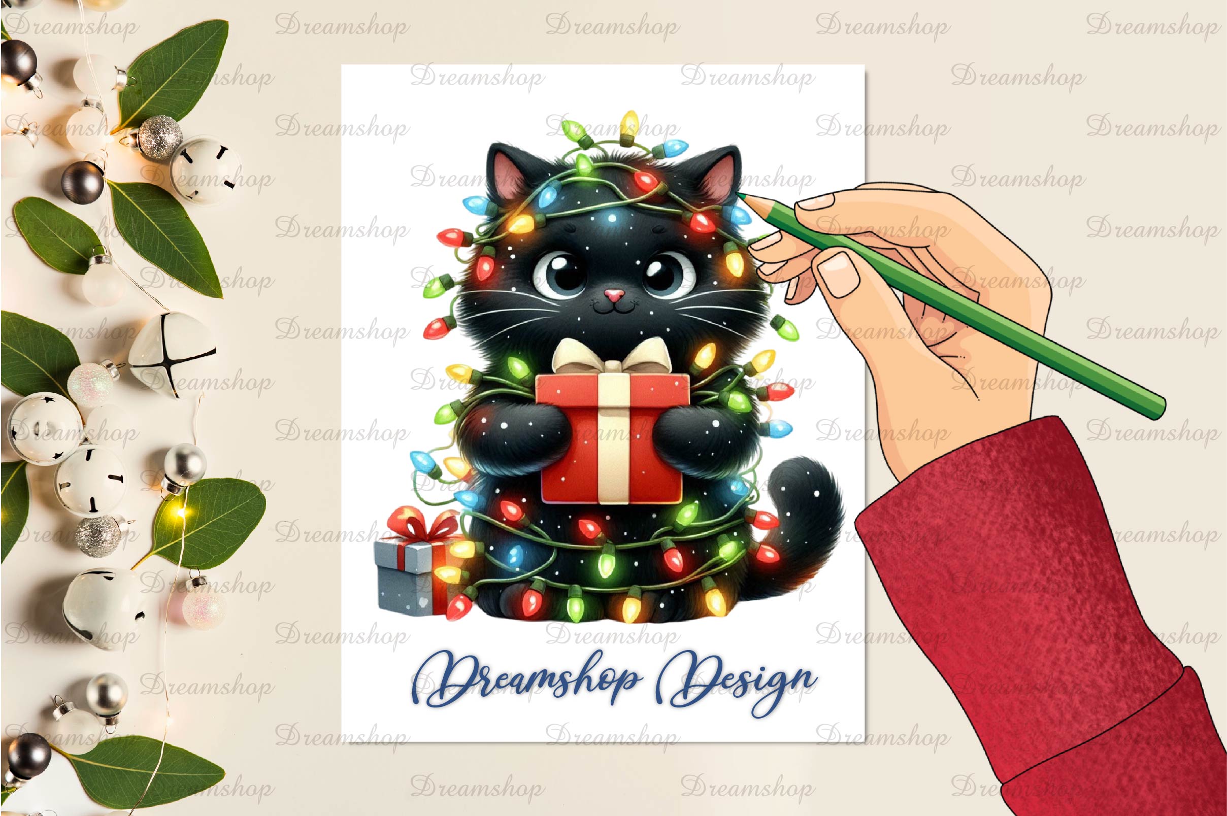 Funny Christmas Black Cat Clipart Bundle 3