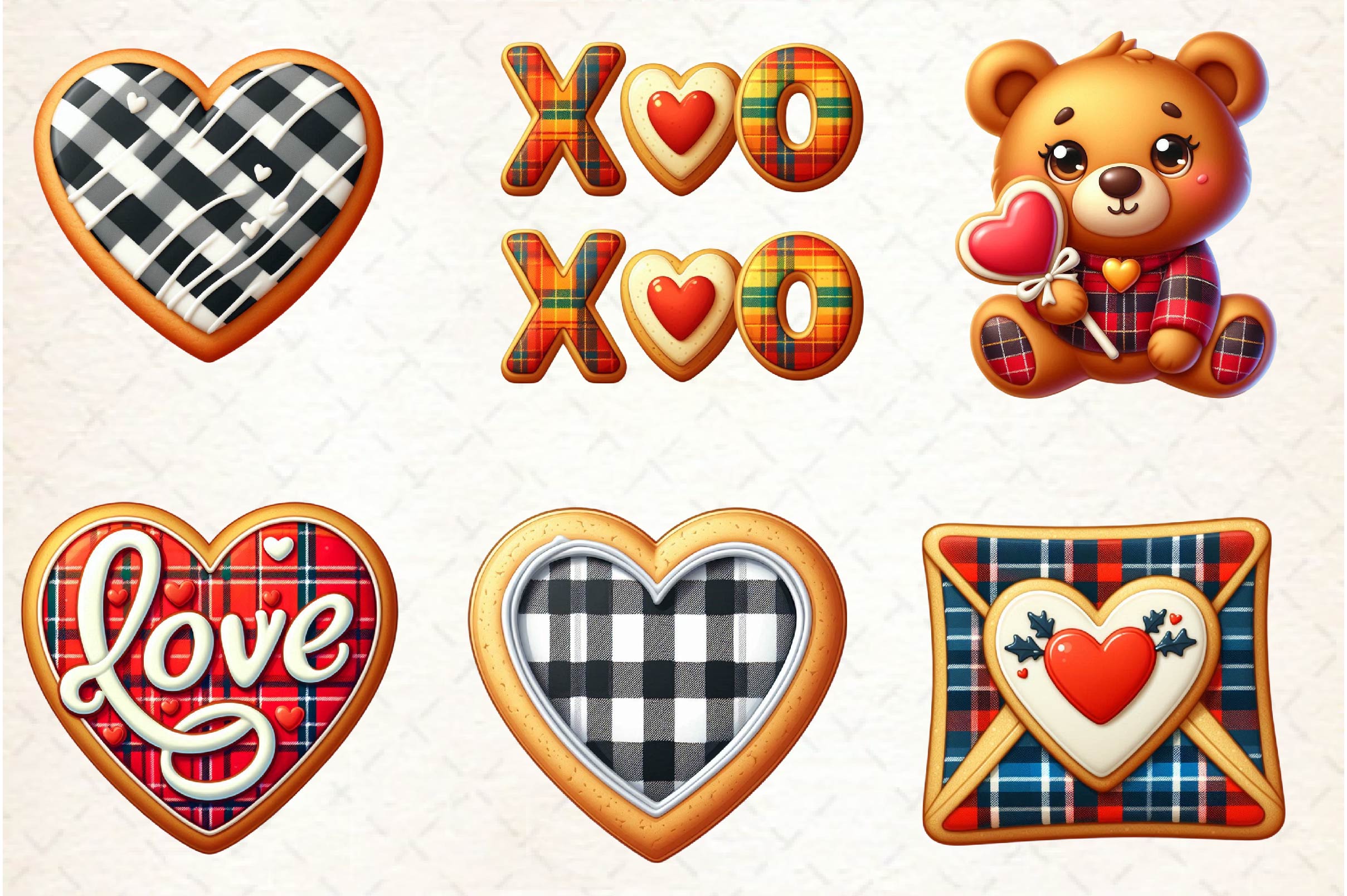 Cookies Plaid Valentine Clipart Bundle