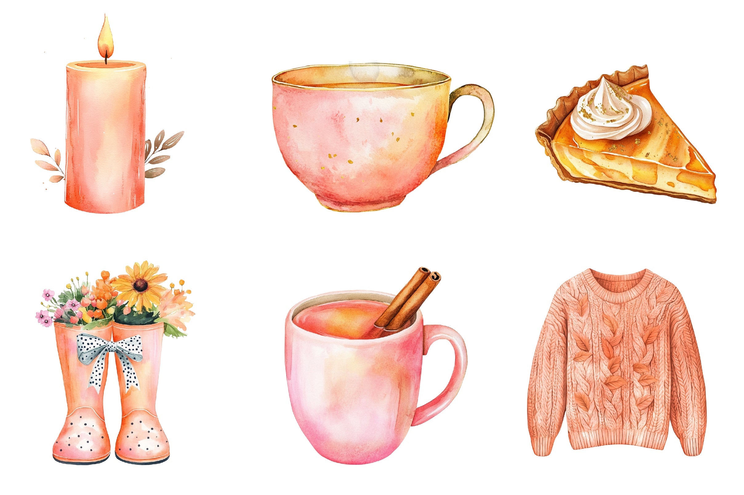 Peach Colored Autumn Clipart Bundle 1