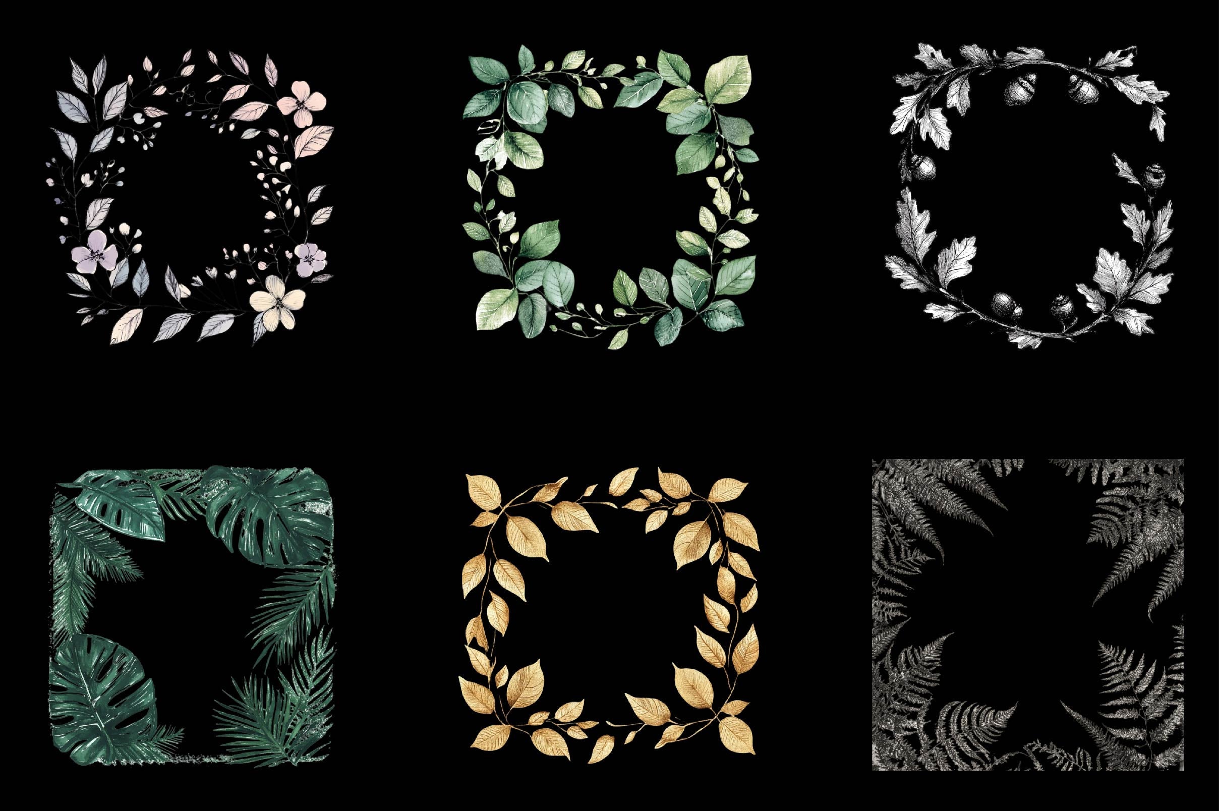 Ink Leaf Frame Backgrounds Bundle