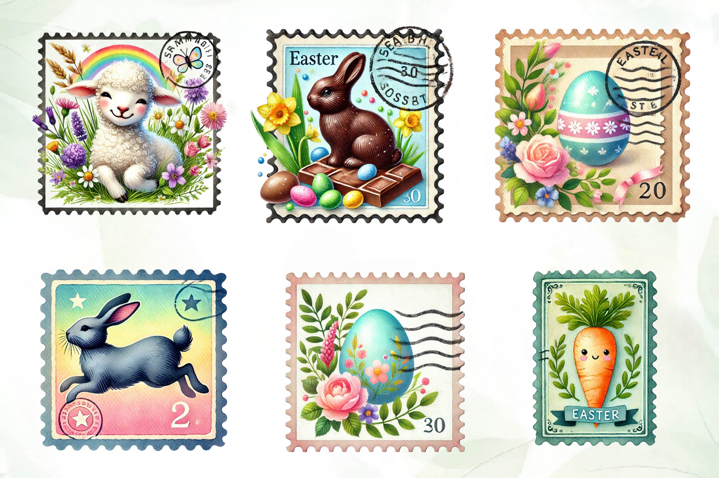 Easter Postage Stamp Clipart Bundle