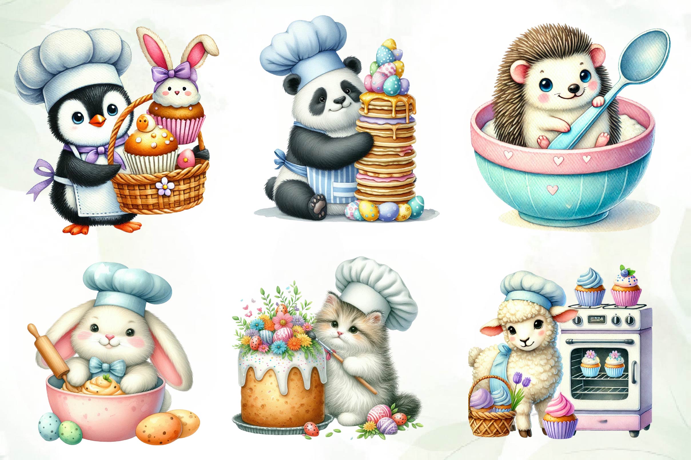 Eastertime Cooking Animals Clipart Bundle