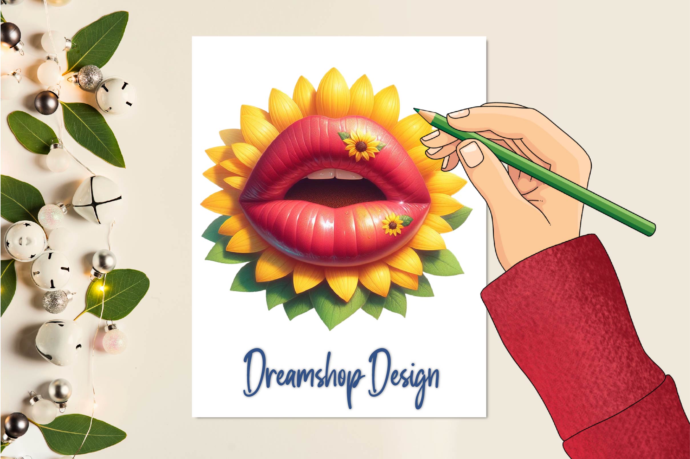 Watercolour Sunflower Lips Clipart Bundle