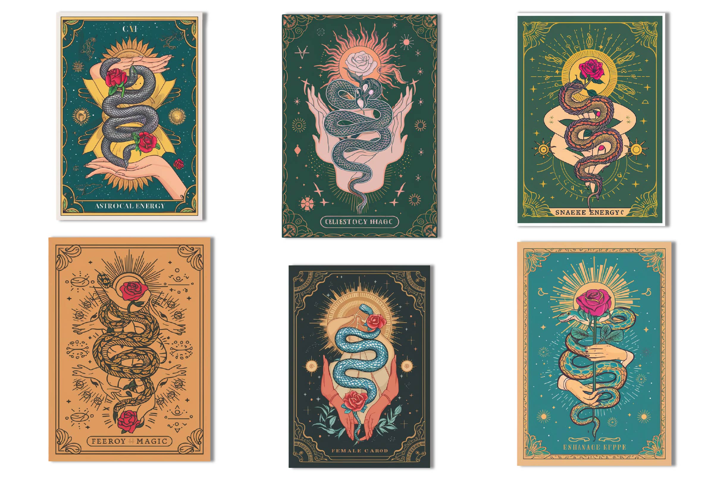 Vintage Style Deck Tarot Card Clipart Bundle