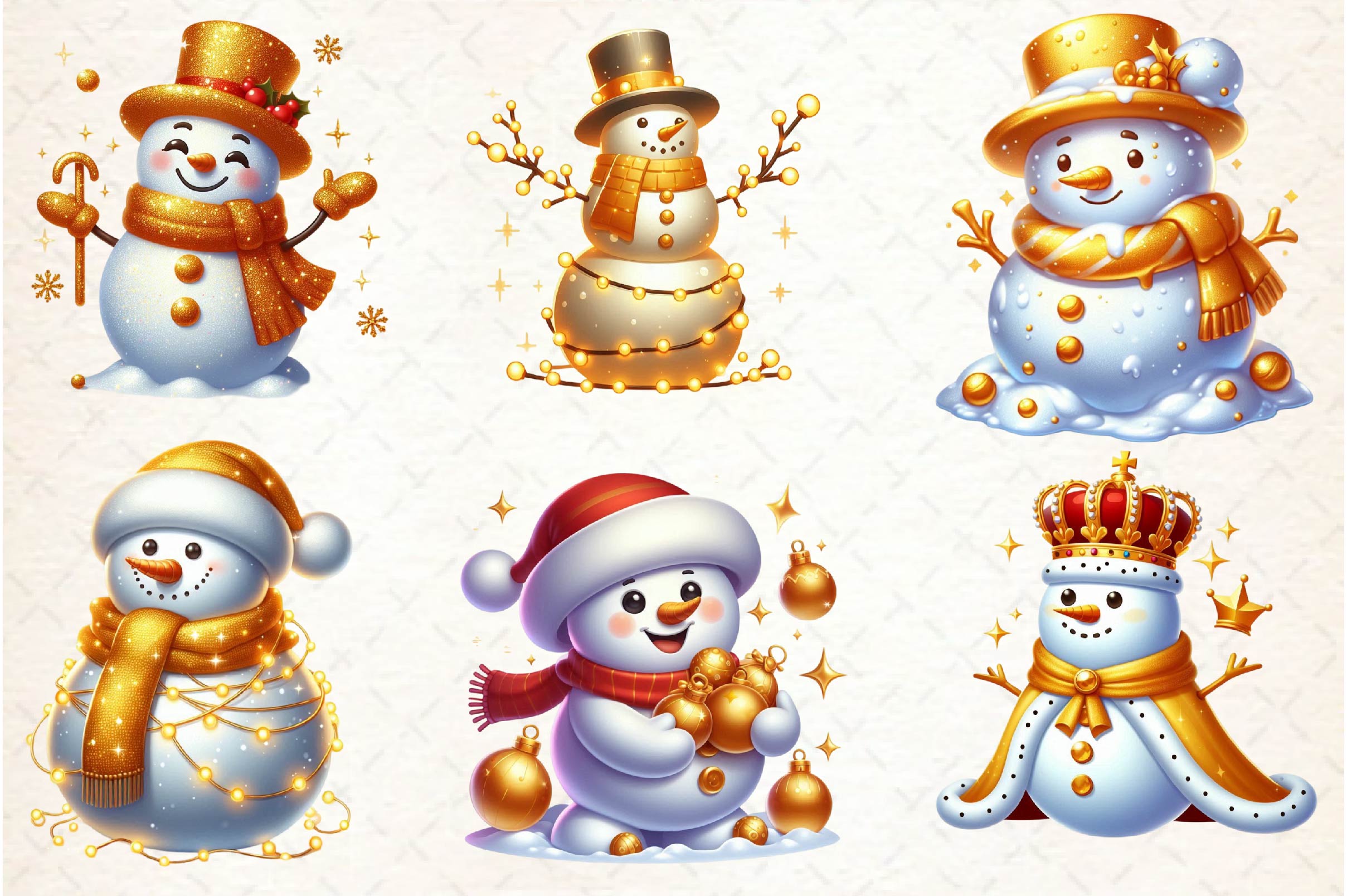 Golden Snowman Clipart Bundle