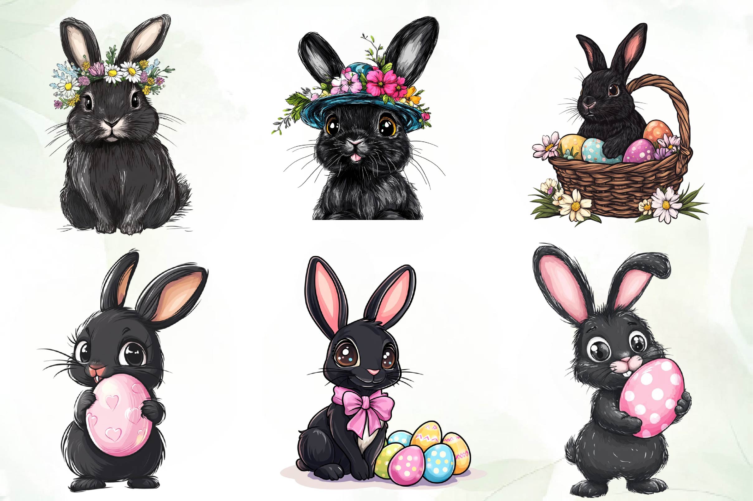 Cute Black Easter Bunny Clipart Bundle