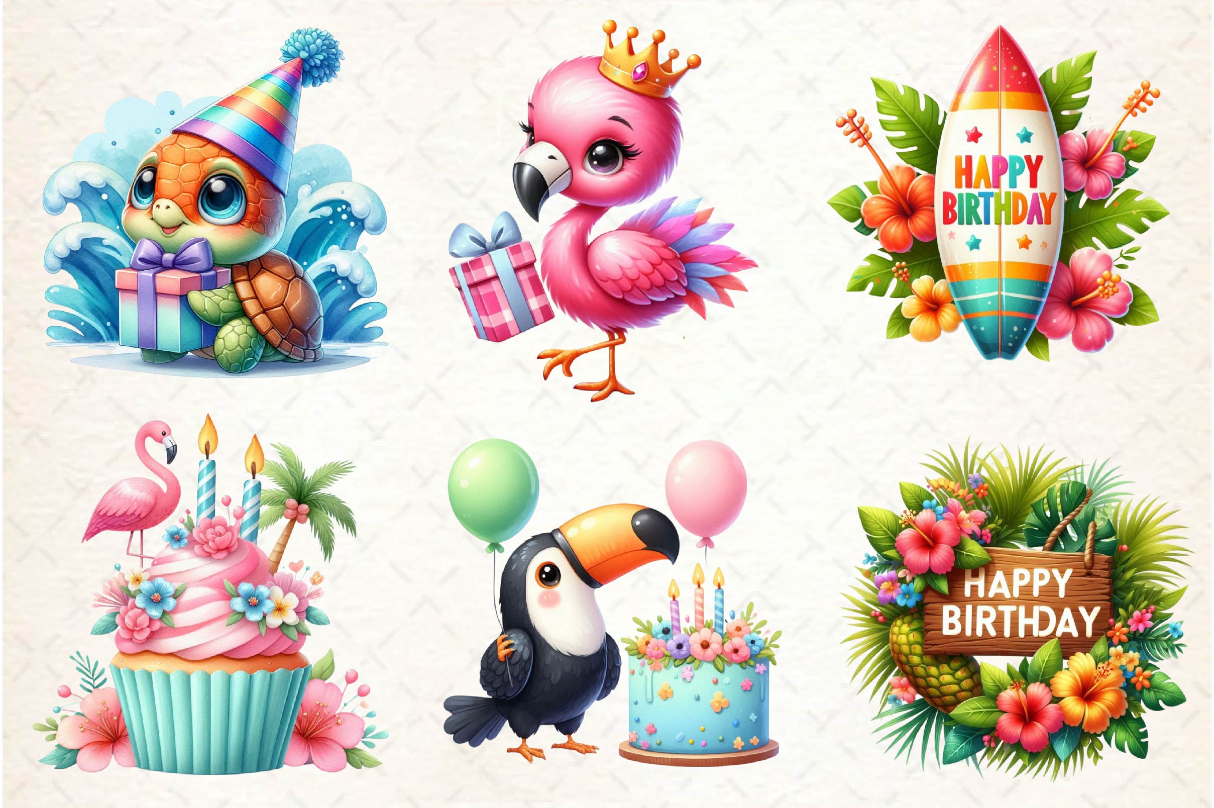 Summer Happy Birthday Clipart Bundle