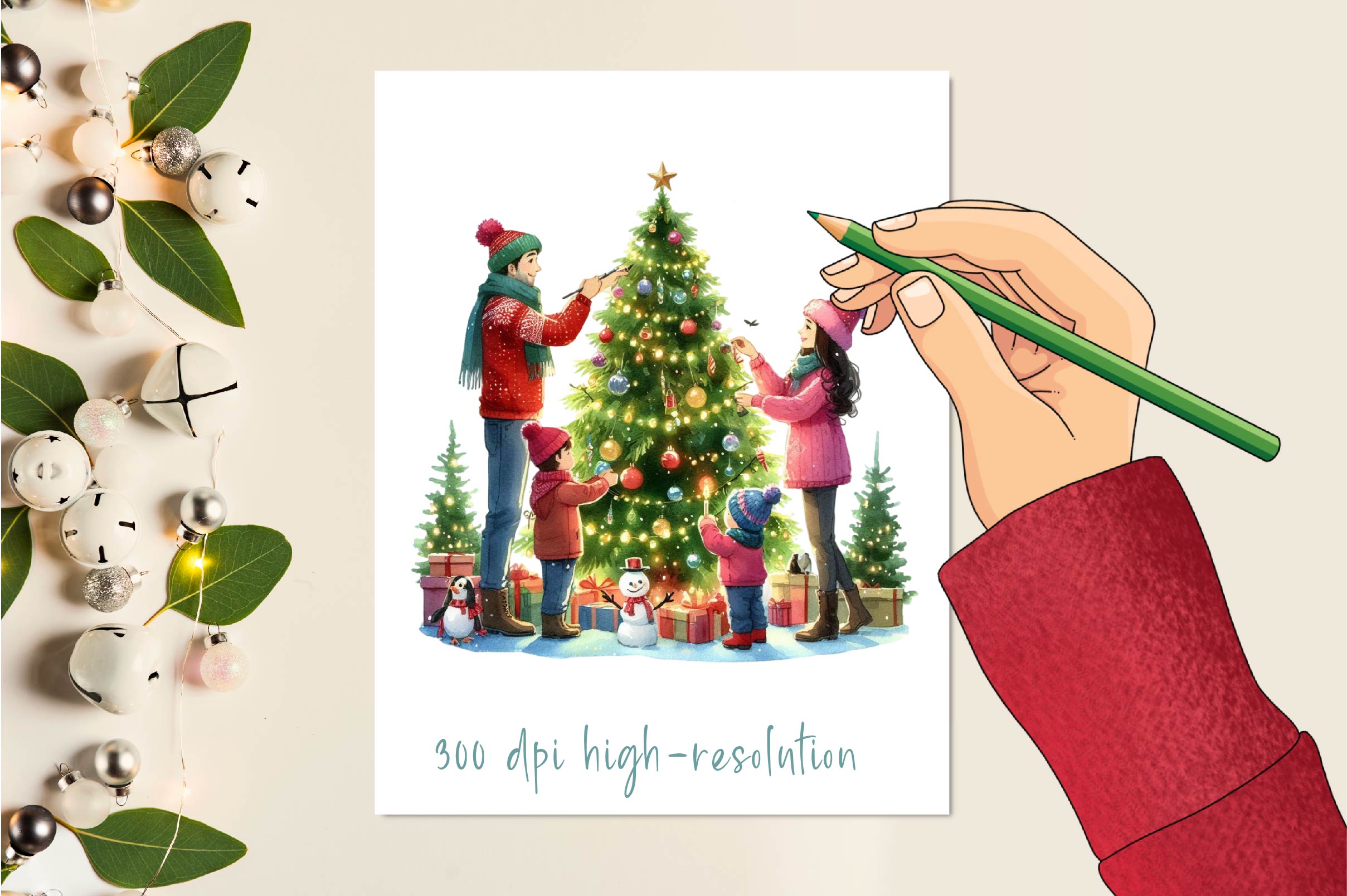 Christmas Family Decorations Clipart Bundle
