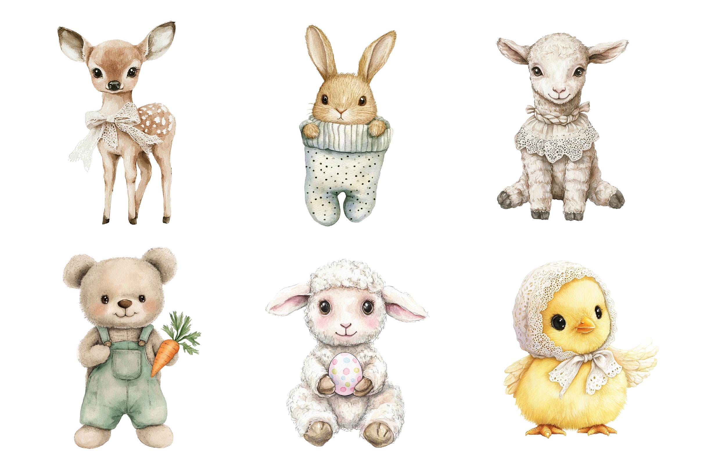 Vintage Knitted Plush Easter Baby Animals Clipart Bundle