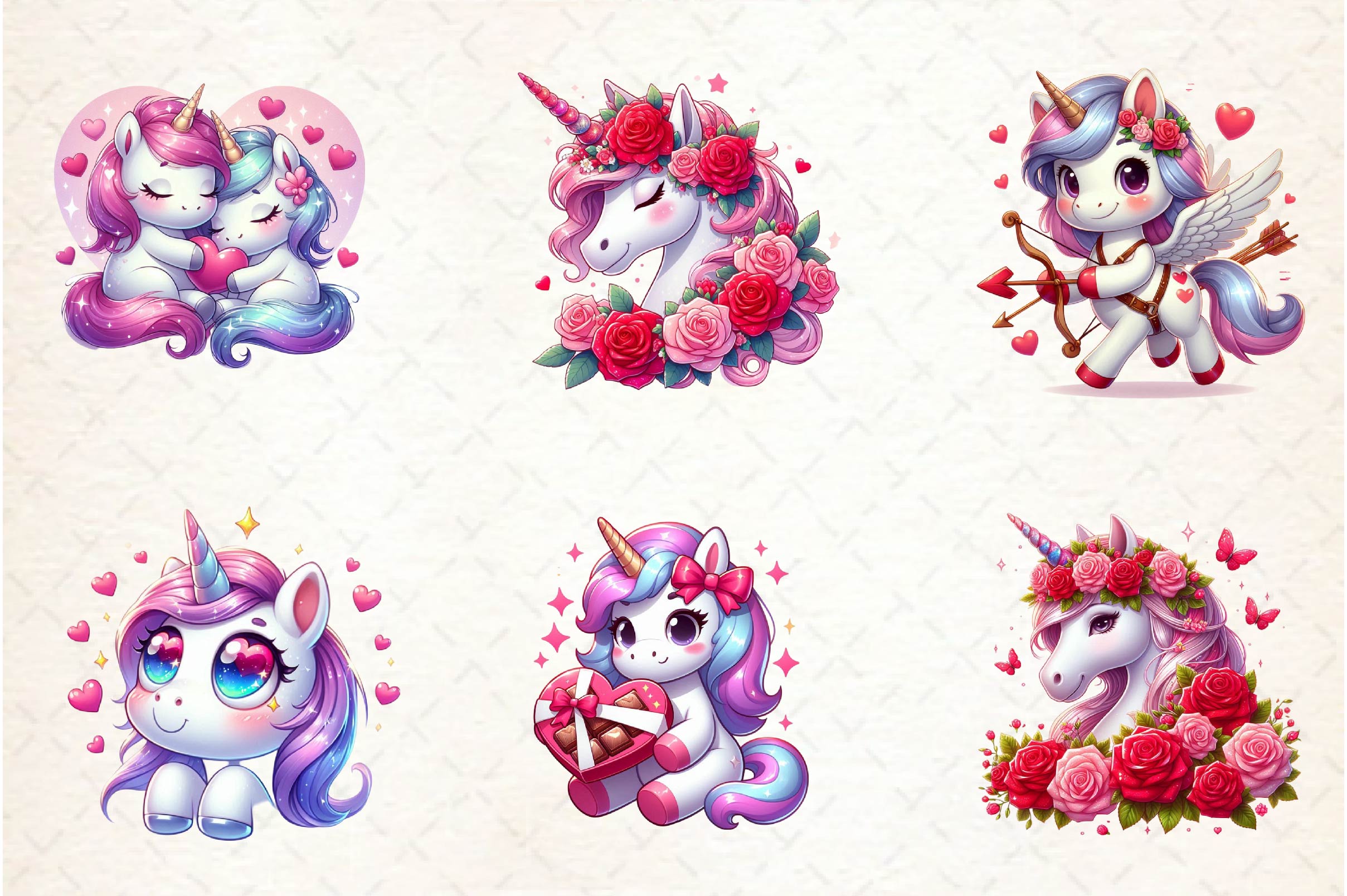 Cute Unicorns Valentine's Day Clipart Bundle