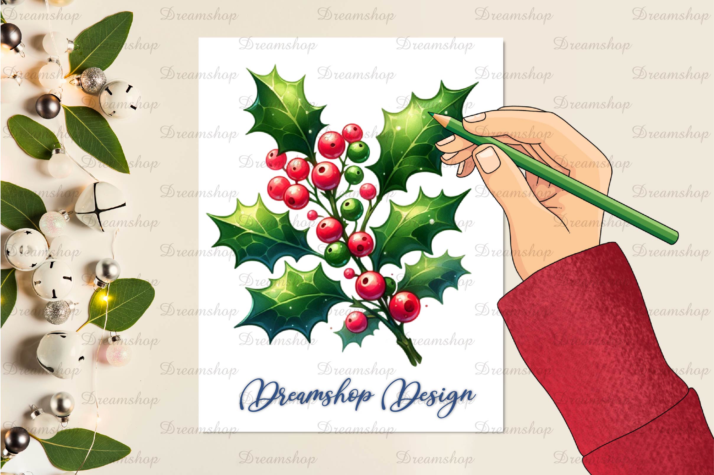 Christmas Holly Clipart Bundle