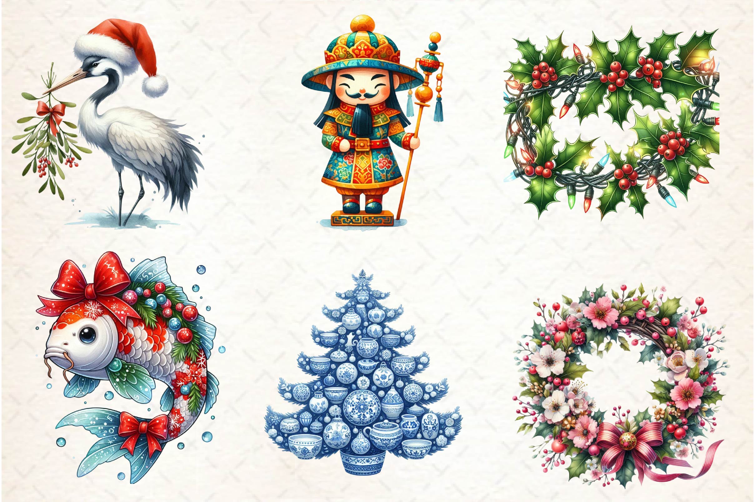 Chinoiserie Christmas Clipart Bundle