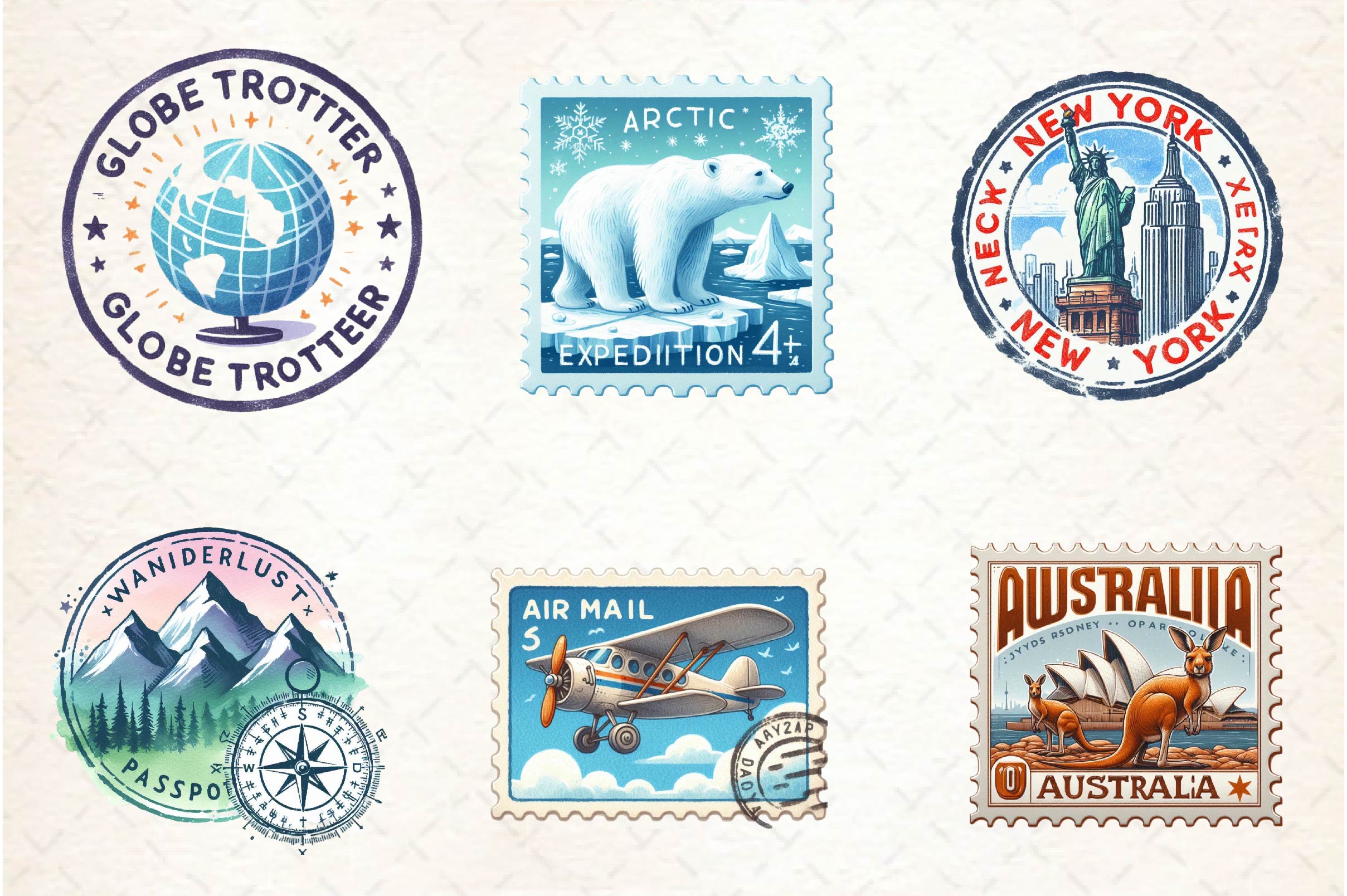 Passport Stamps Clipart Bundle