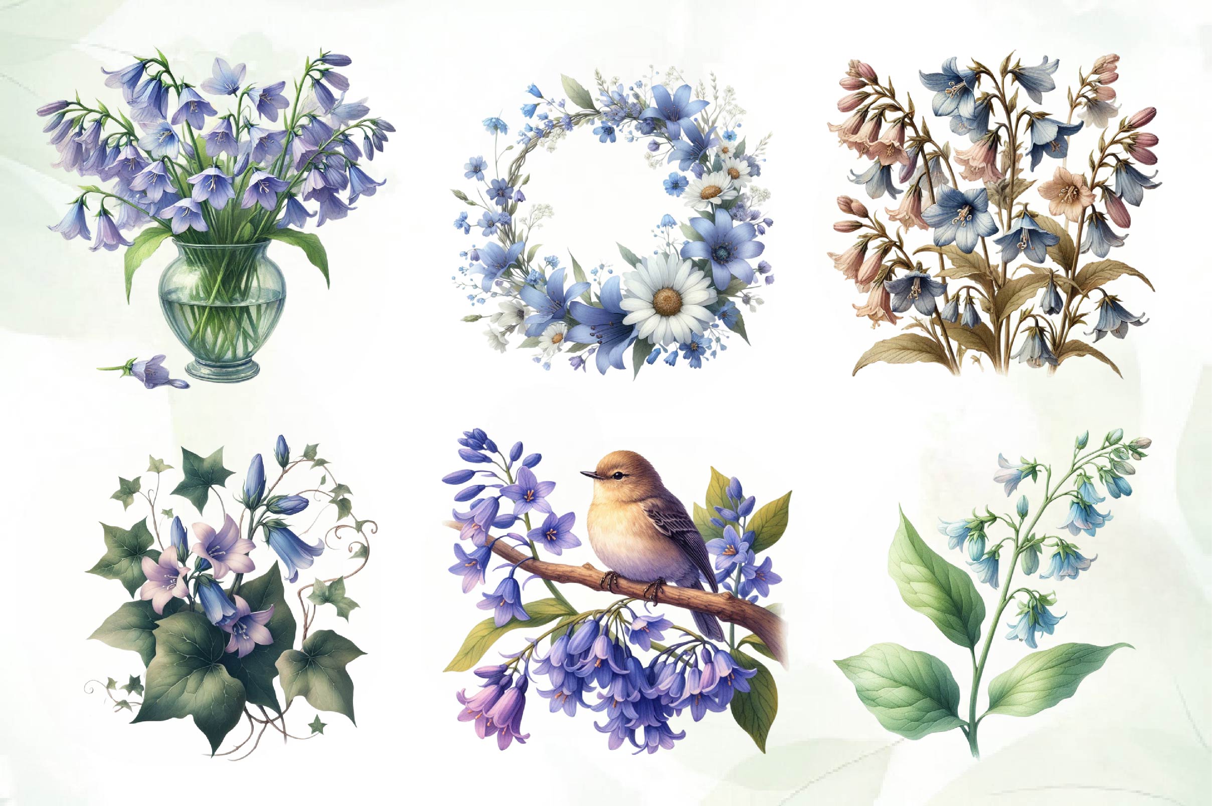 Spring Virginia Bluebells Flower Clipart Bundle
