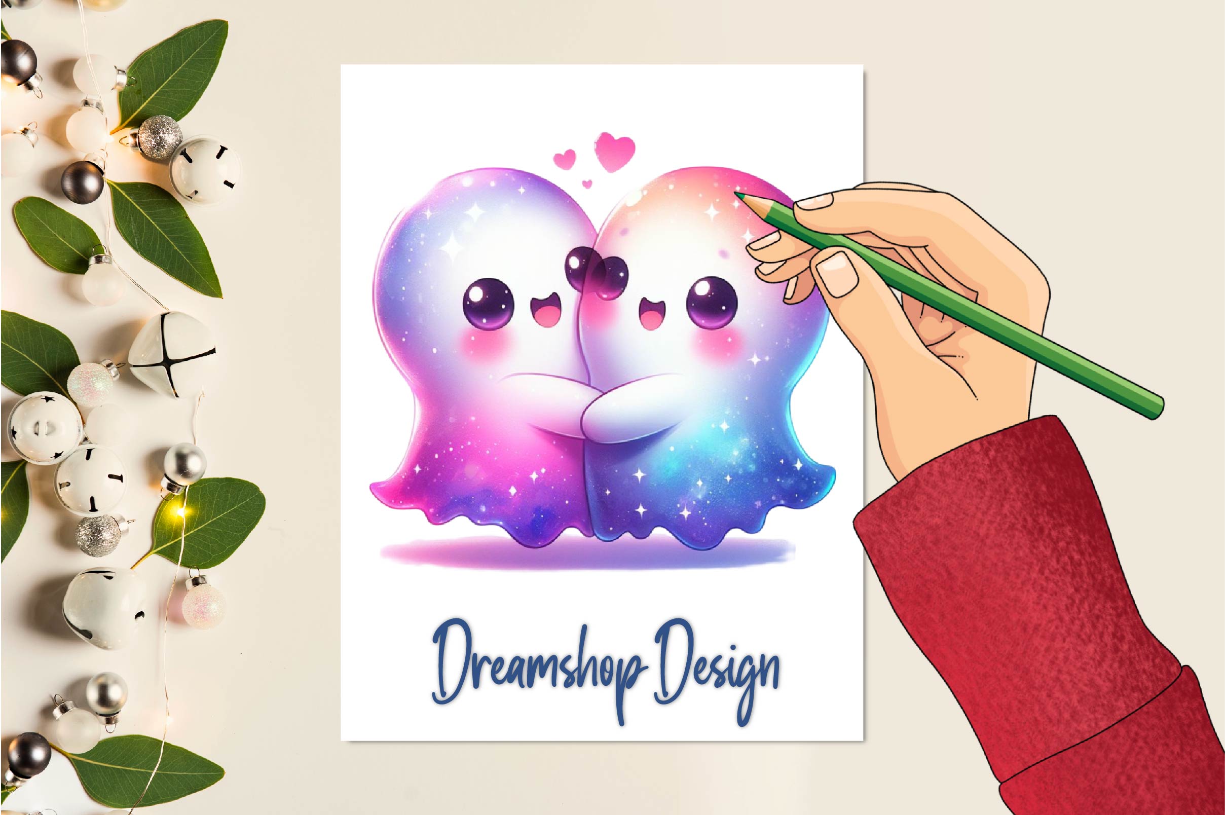Kawaii Ghost Couple Clipart Bundle