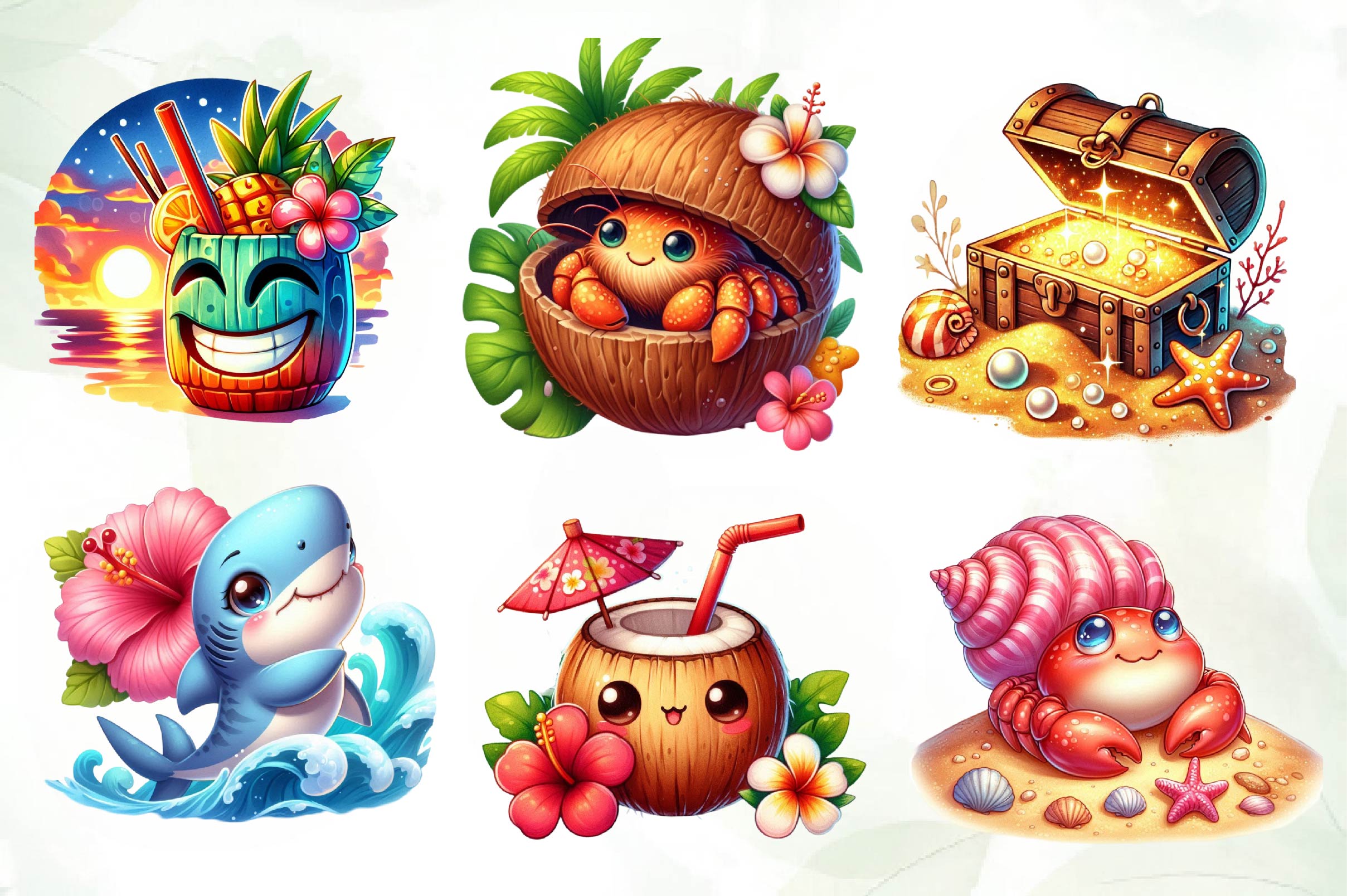 Cute Hawaii Summer Beach Clipart Bundle