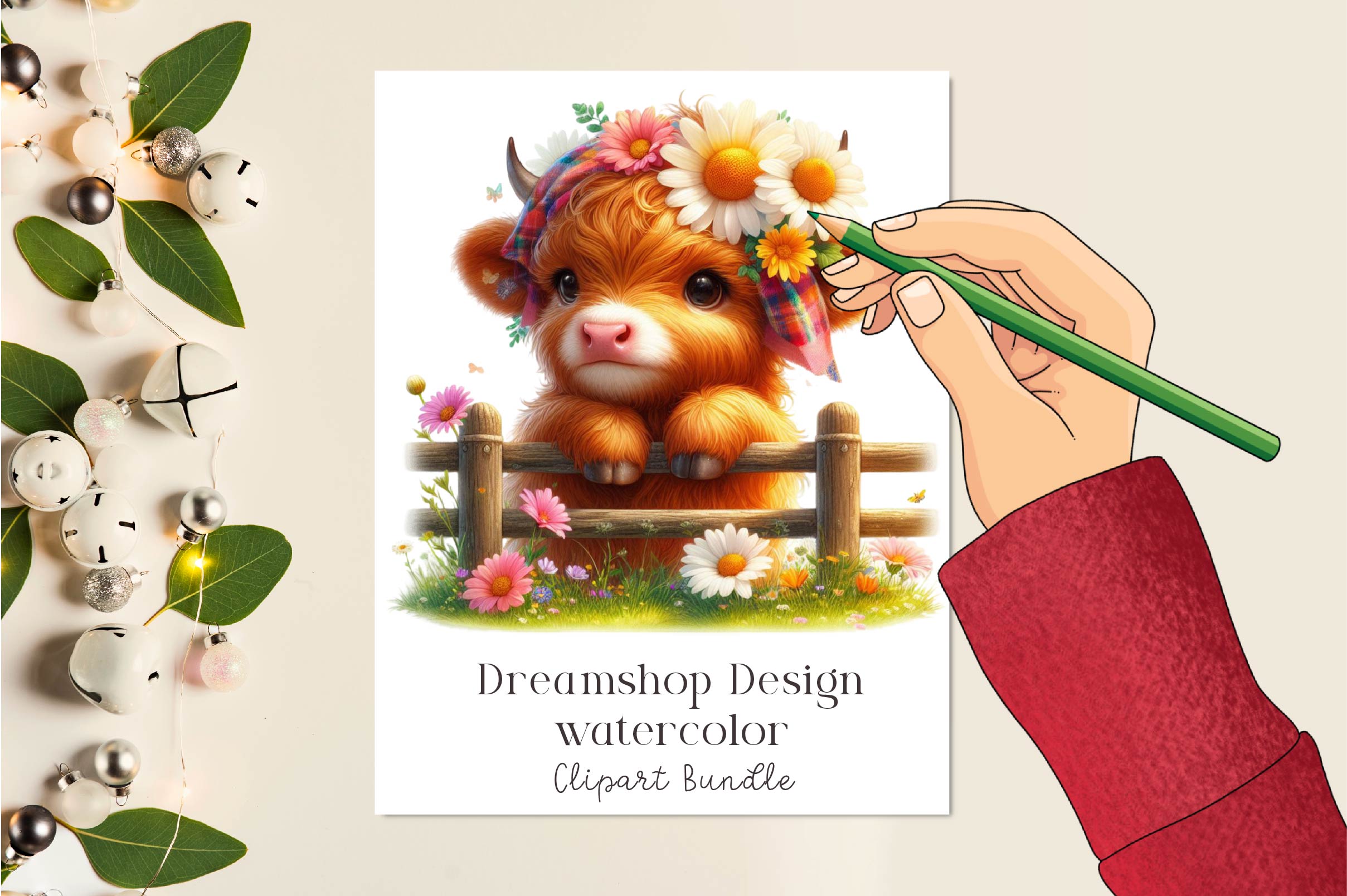 Spring Highland Cow Clipart Bundle 1