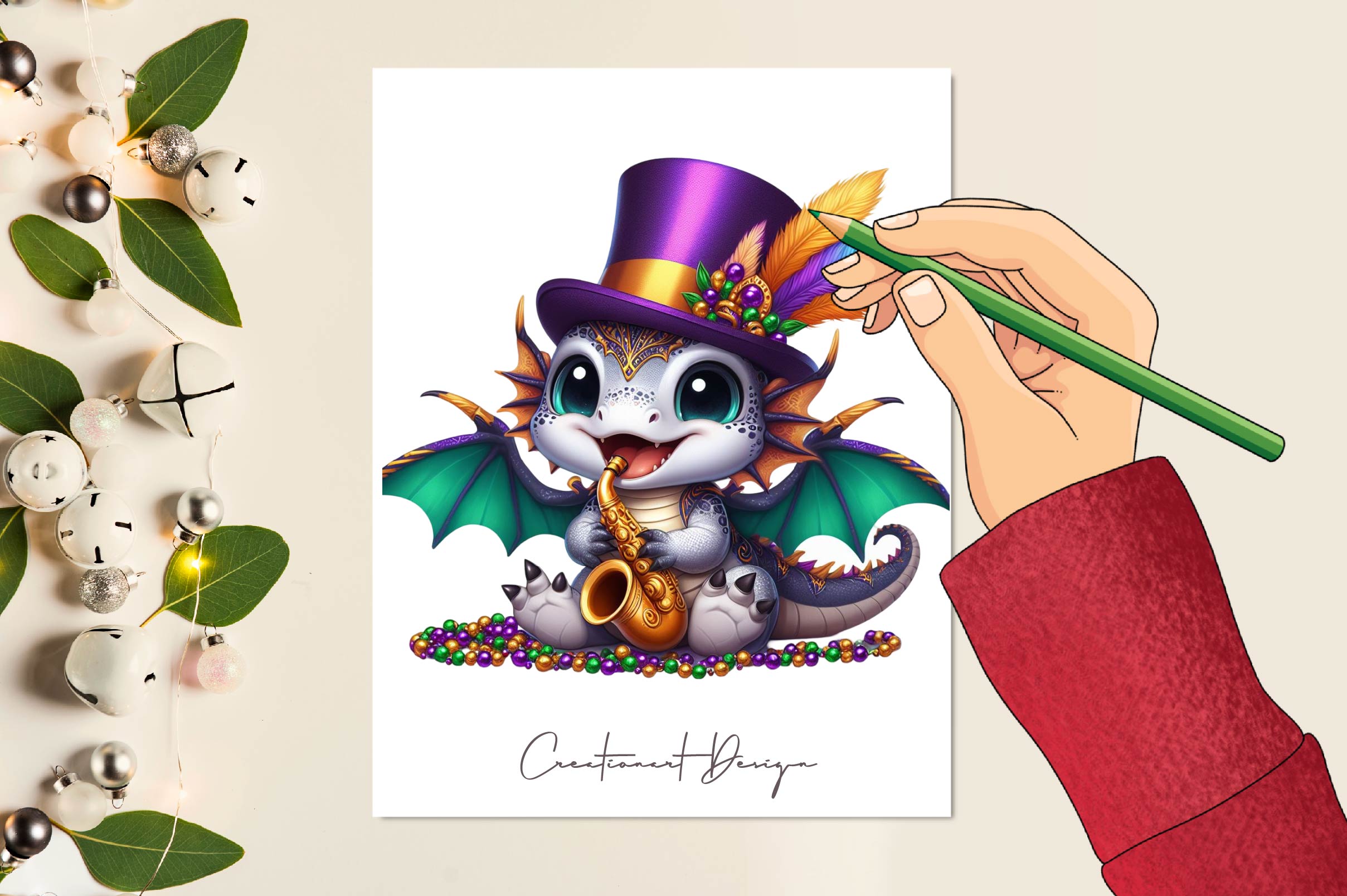 Mardi Gras Baby Dragon Clipart Bundle