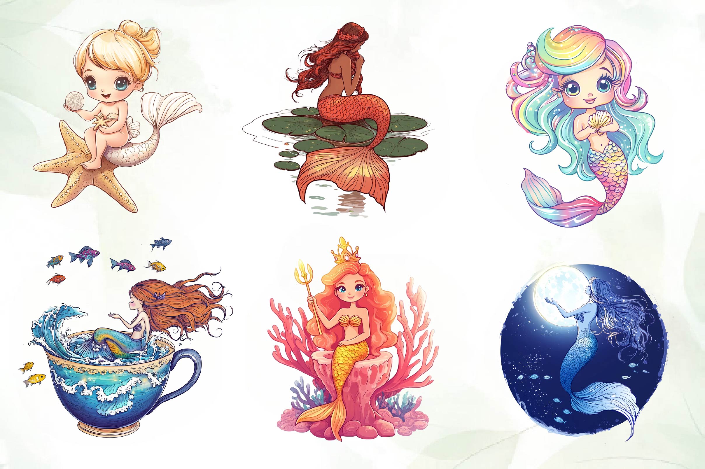 Cute Mermaid Clipart Bundle 2