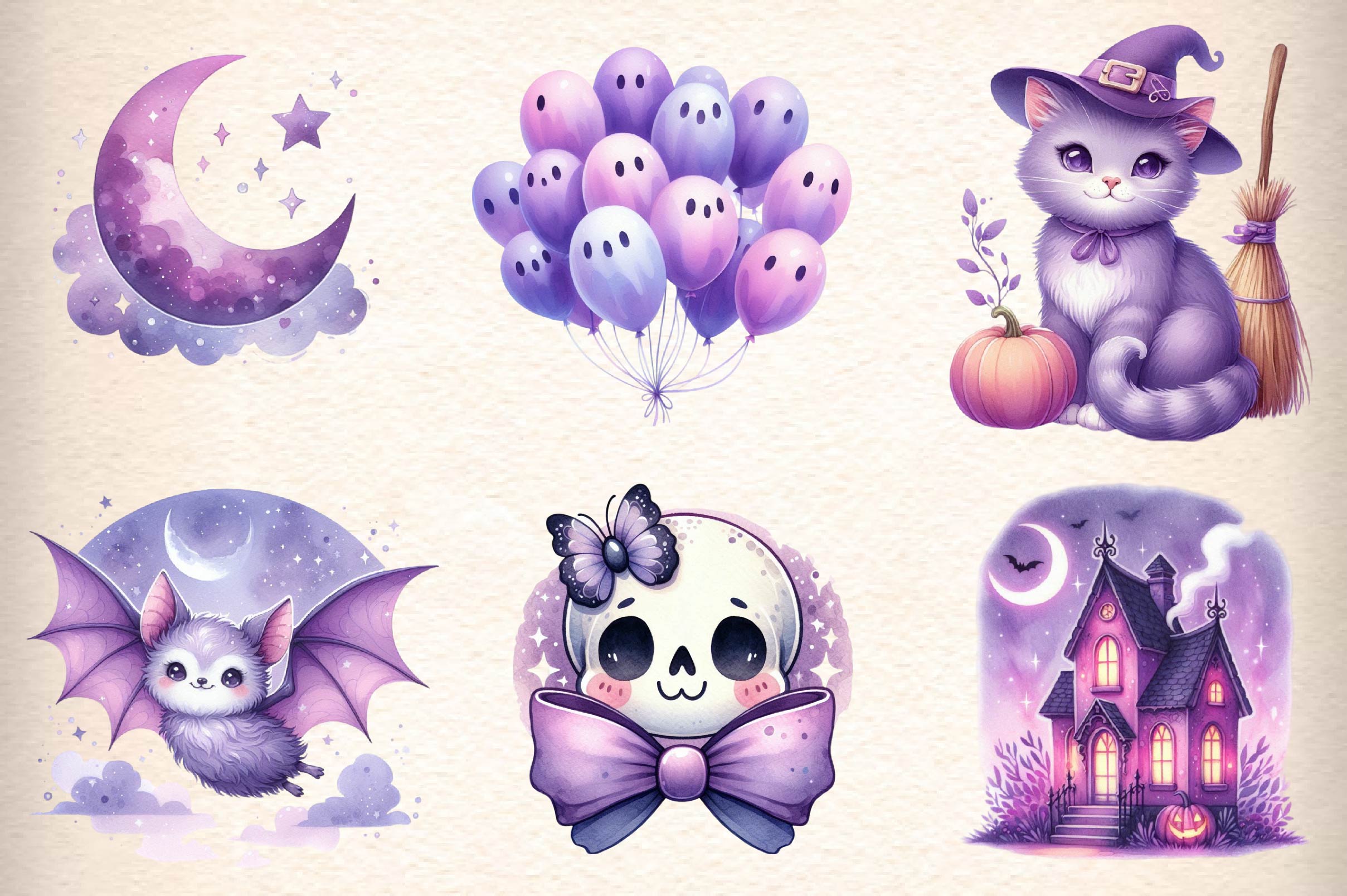 Pastel Purple Halloween Clipart Bundle