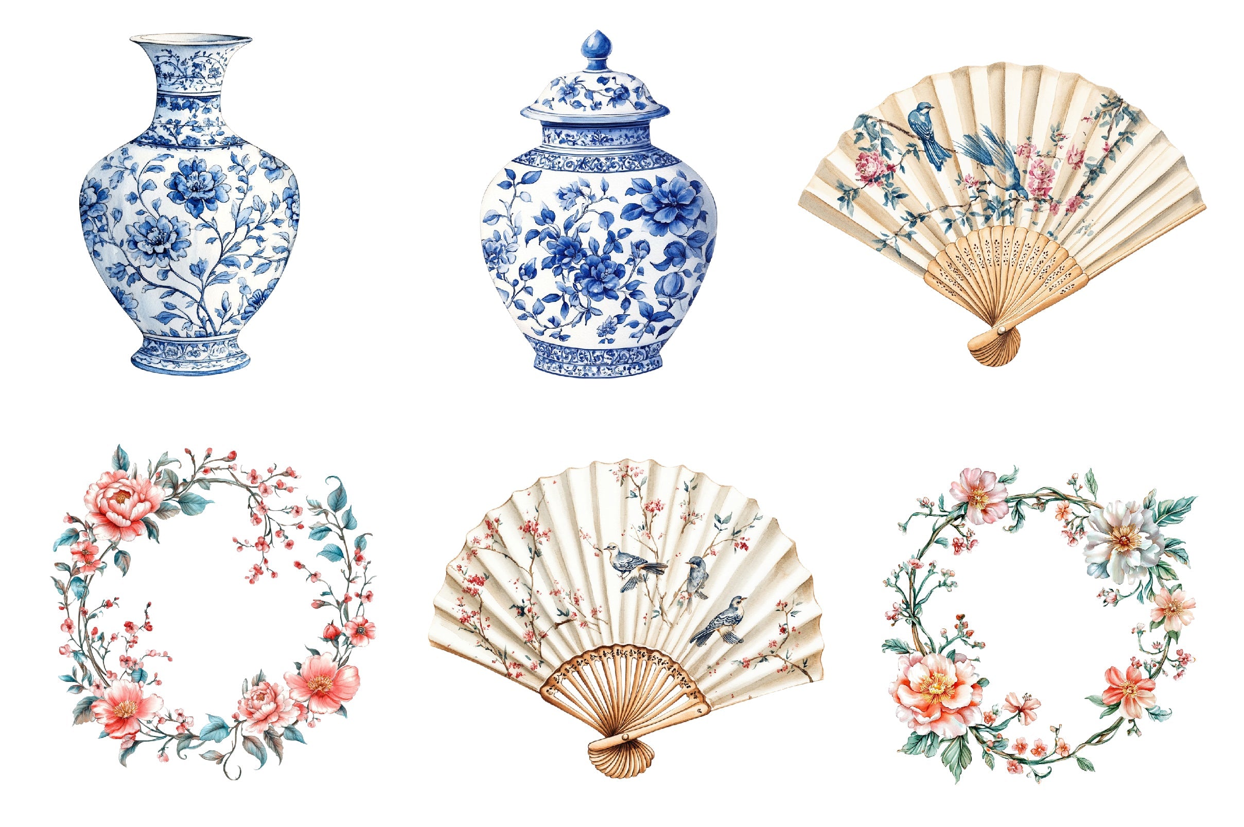 Chinoiserie Toile De Jouy Clipart Bundle