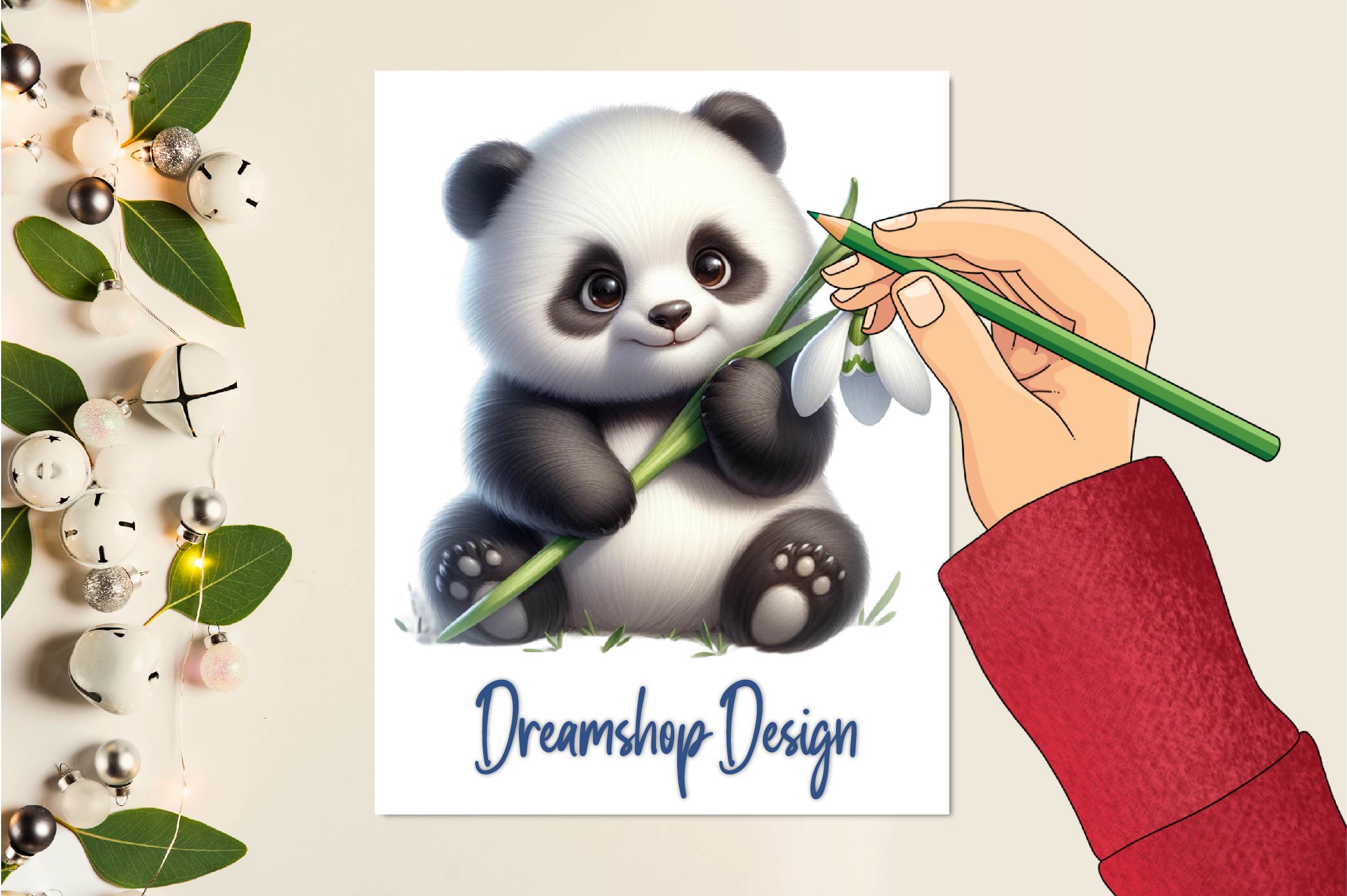 Spring Panda With Flowers Clipart Bundle