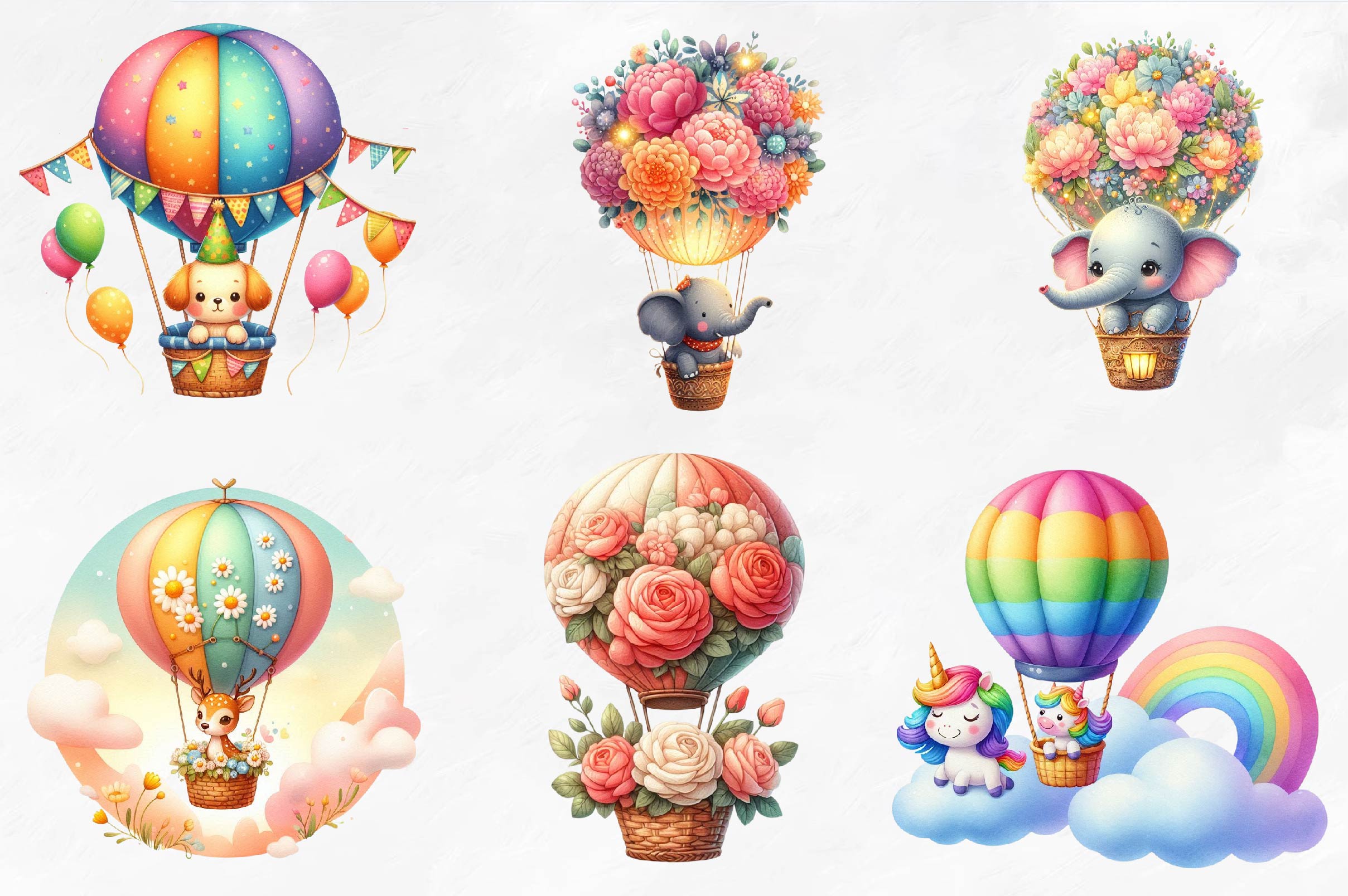 Hot Air Balloons Clipart Bundle