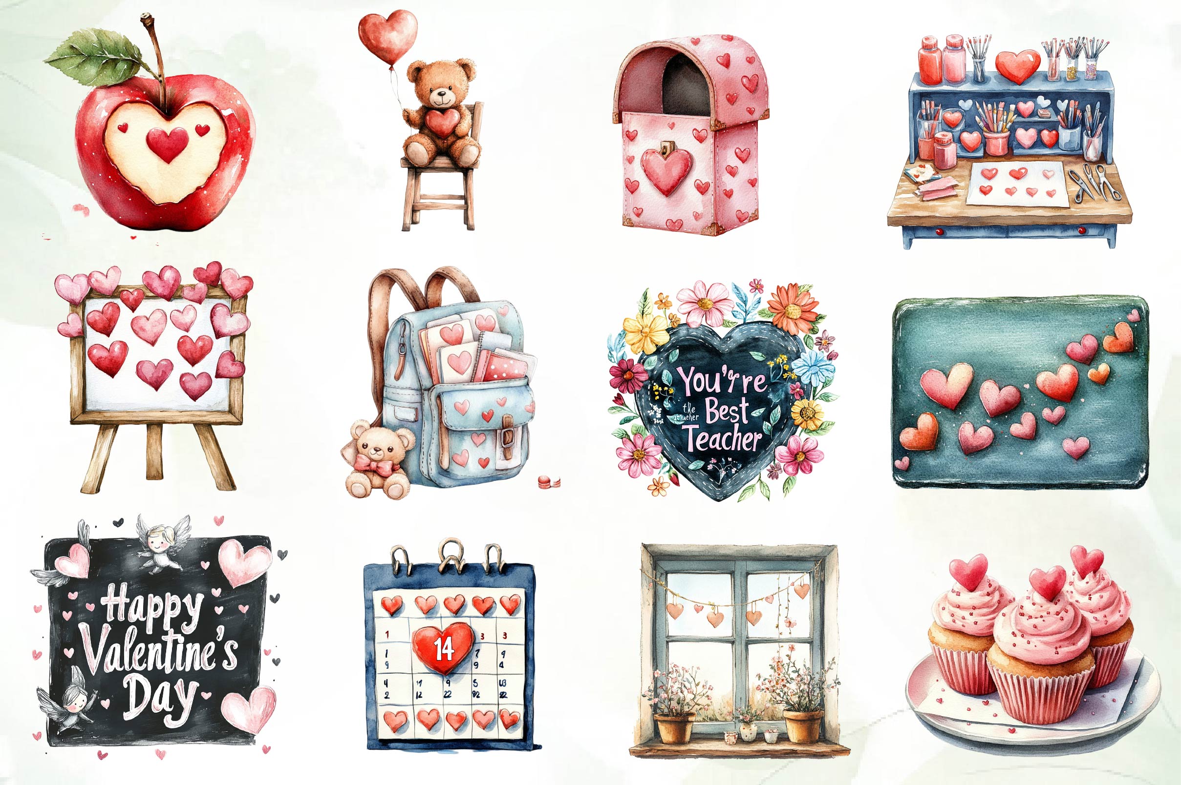 Valentines In School Clipart Bundle