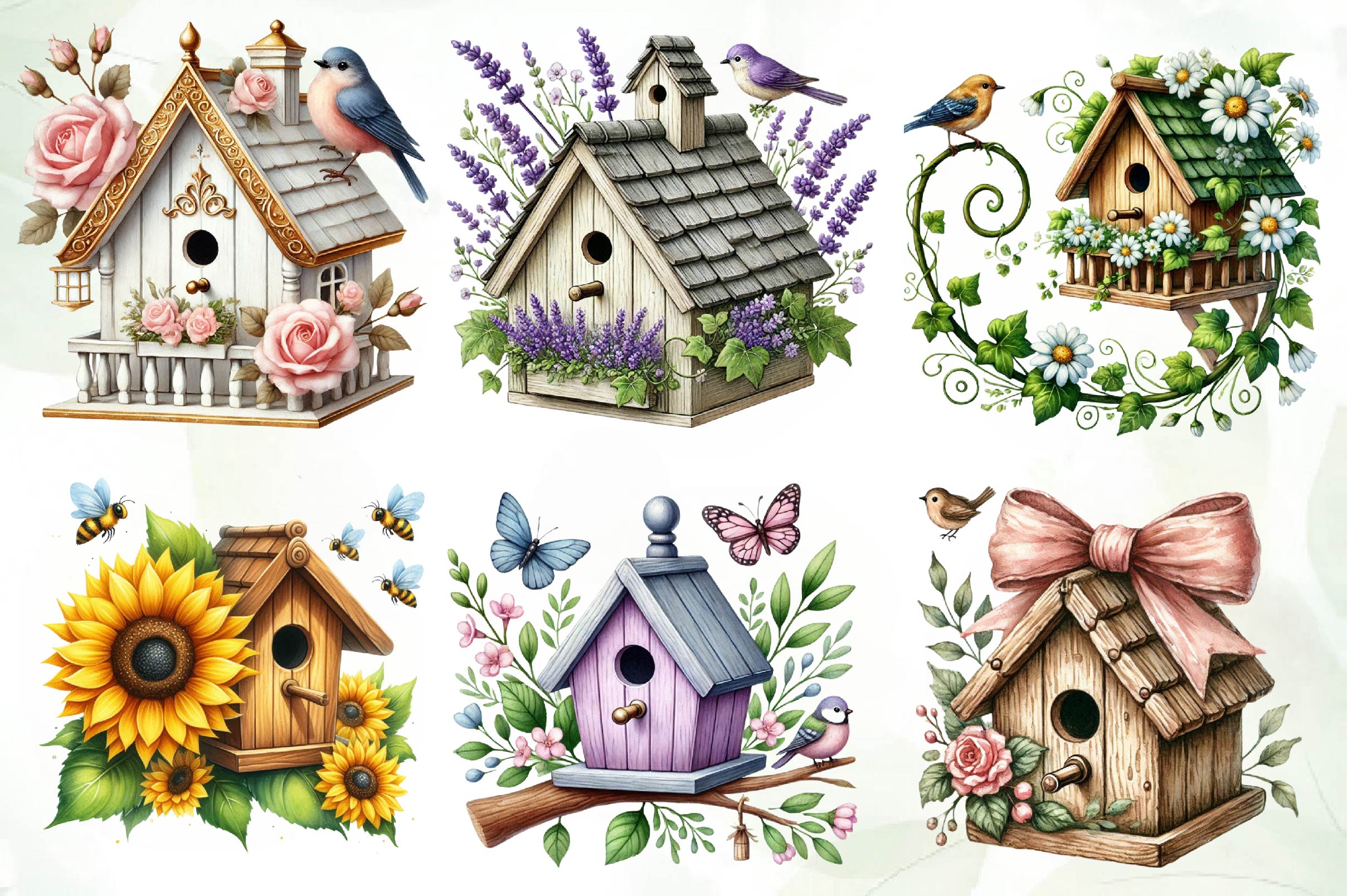 Spring Bird House Clipart Bundle