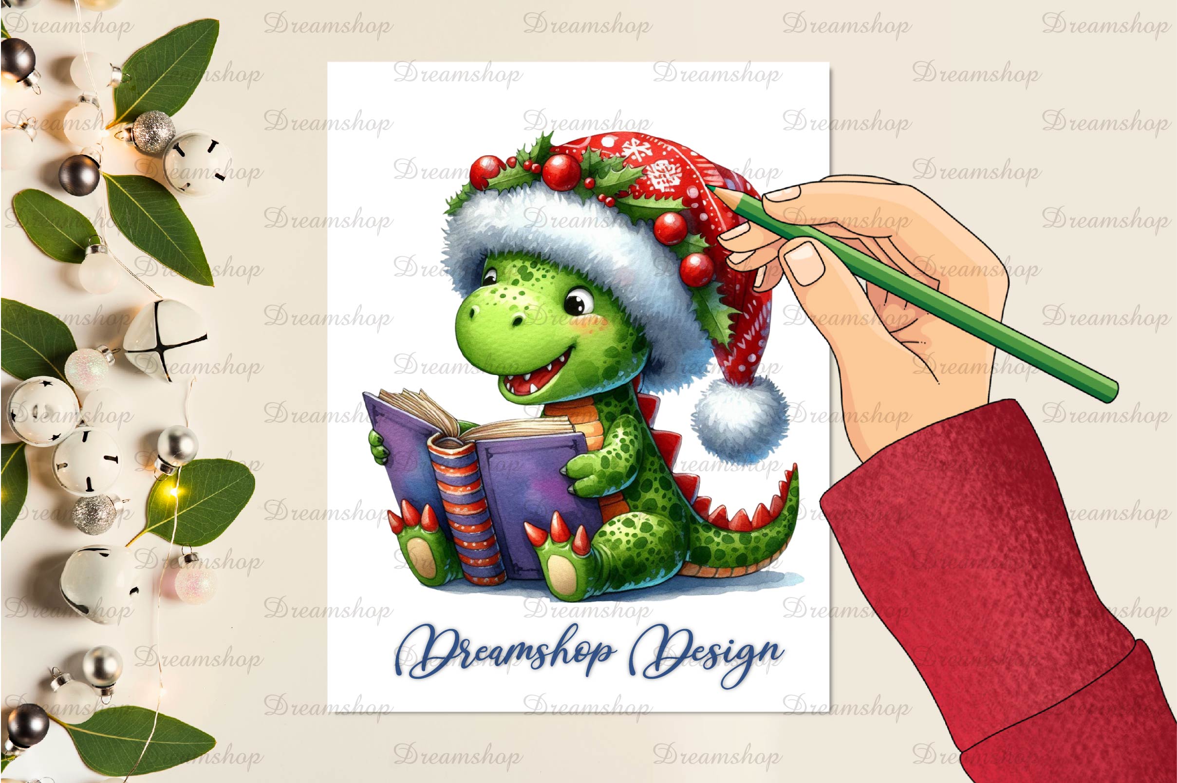 Cute Christmas Dinosaur Clipart Bundle