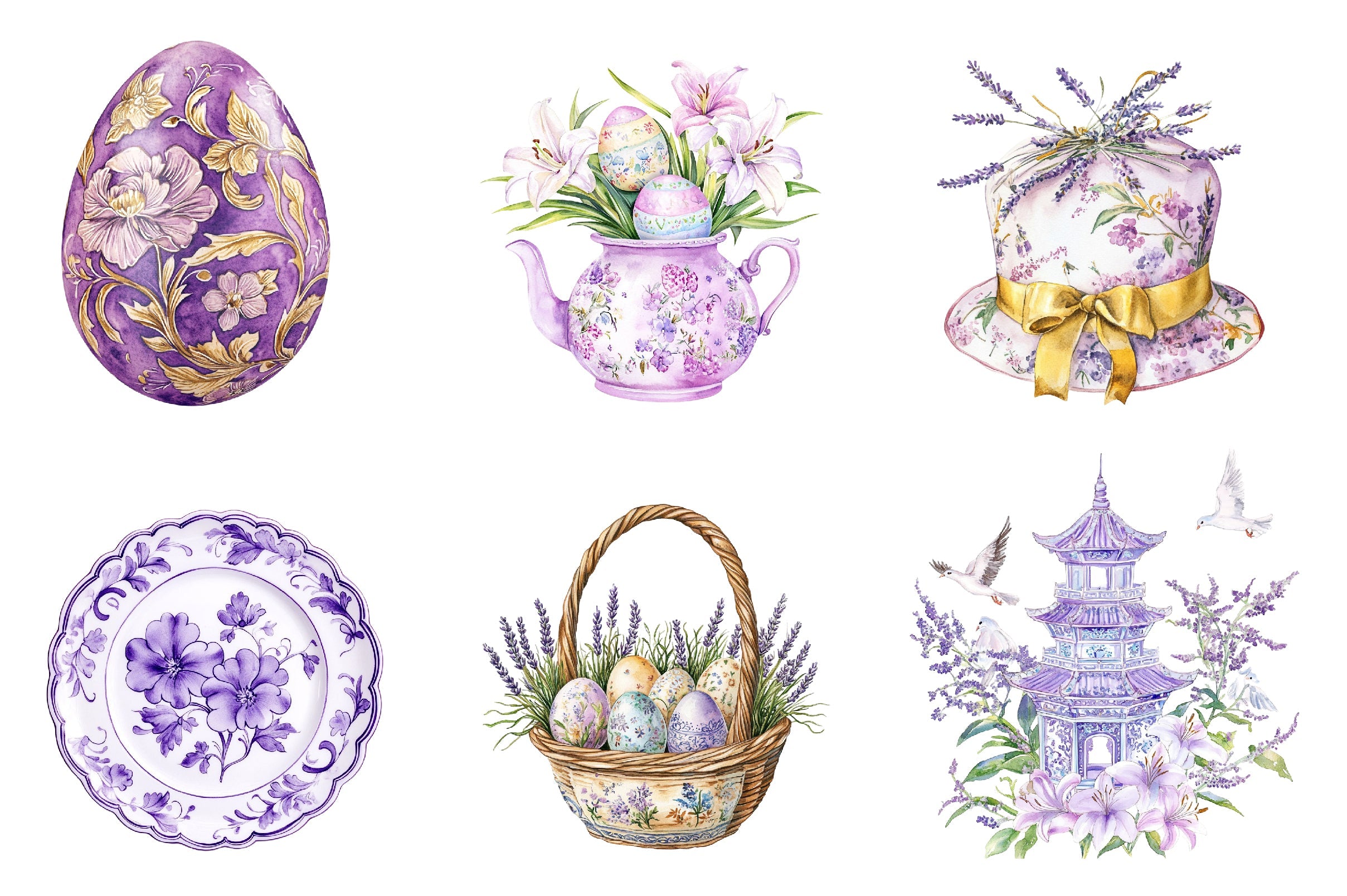 Purple Chinoiserie Easter Clipart Bundle