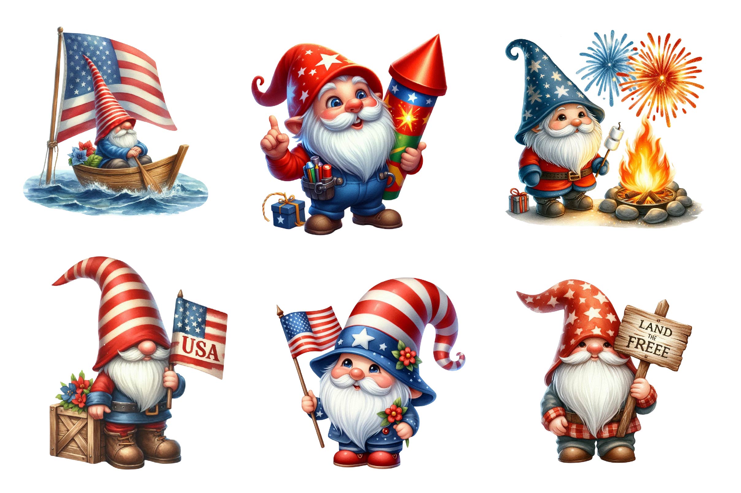 4th Of July Gnomes Clipart Bundle