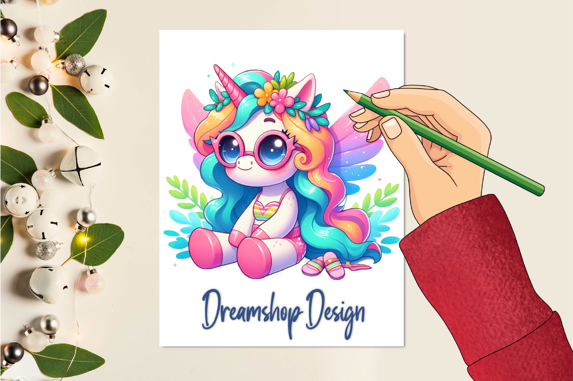 Cute Summer Unicorn Clipart Bundle