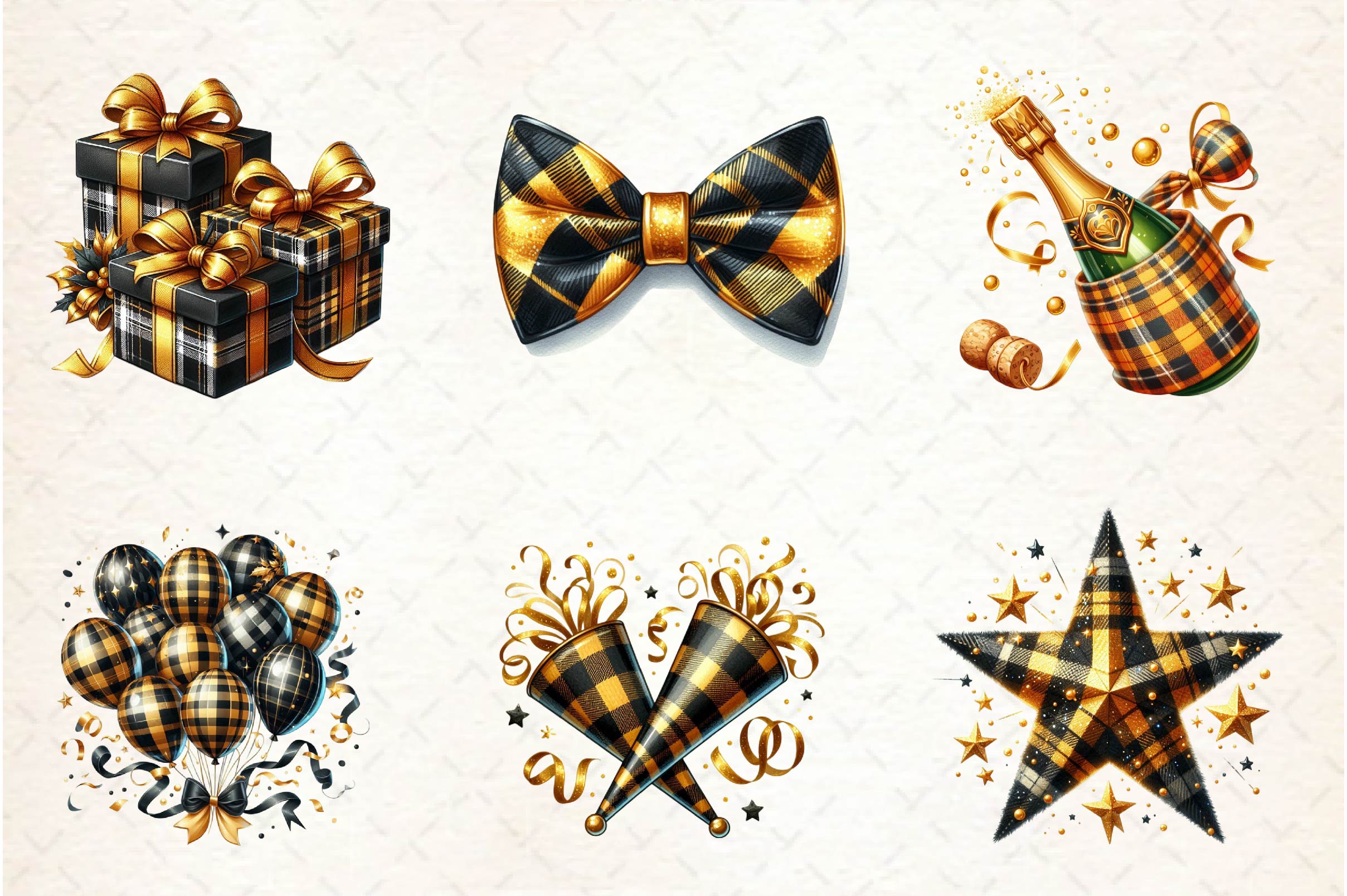 Golden And Black New Year Clipart Bundle
