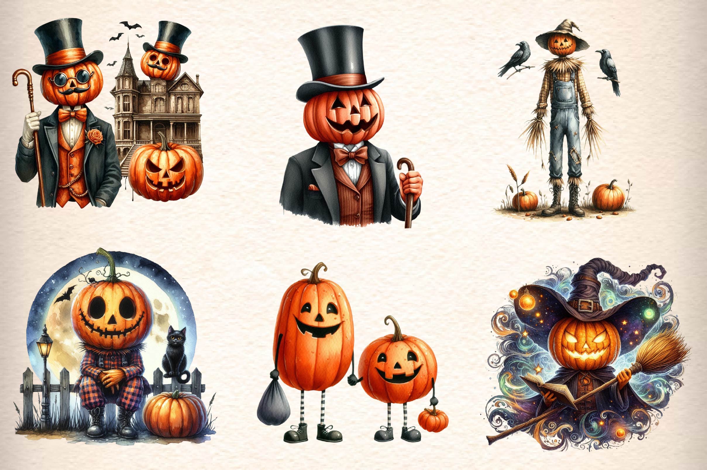 Halloween Pumpkin Man Clipart Bundle